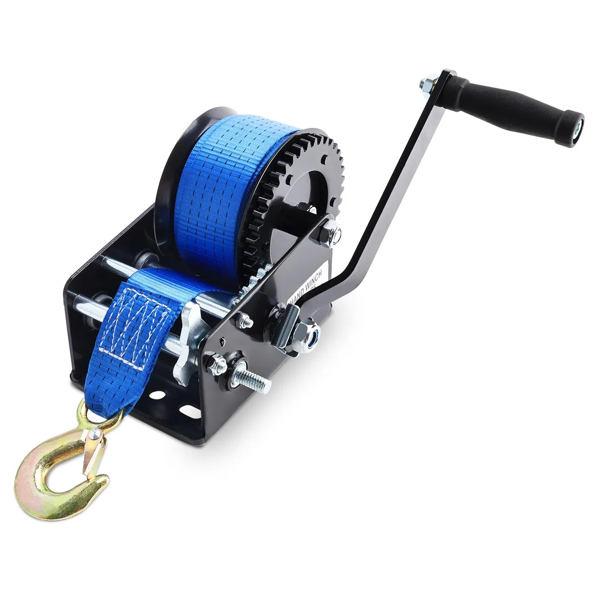 FreeTec Verricello manuale da 3500 lbs | Cinghia di sollevamento in poliestere da 10 m (50 mm) | Cambio a 2 marce per barche e camion