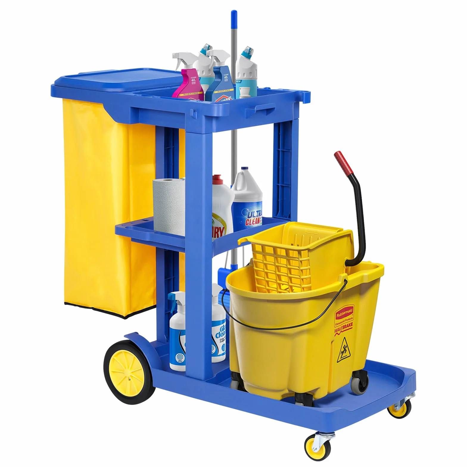 bimiti Carrello per la pulizia 65 l 83 x 46 x 90 cm 3 livelli 4 ruote