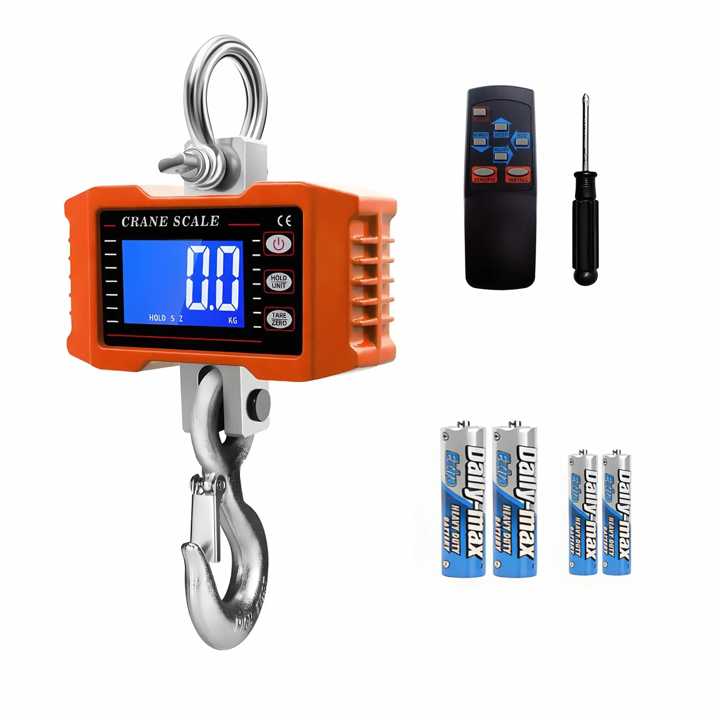 QUMOX Bilancia a Gru Digitale 1000kg con Telecomando, Lega di Alluminio, Gancio Acciaio, Display LCD
