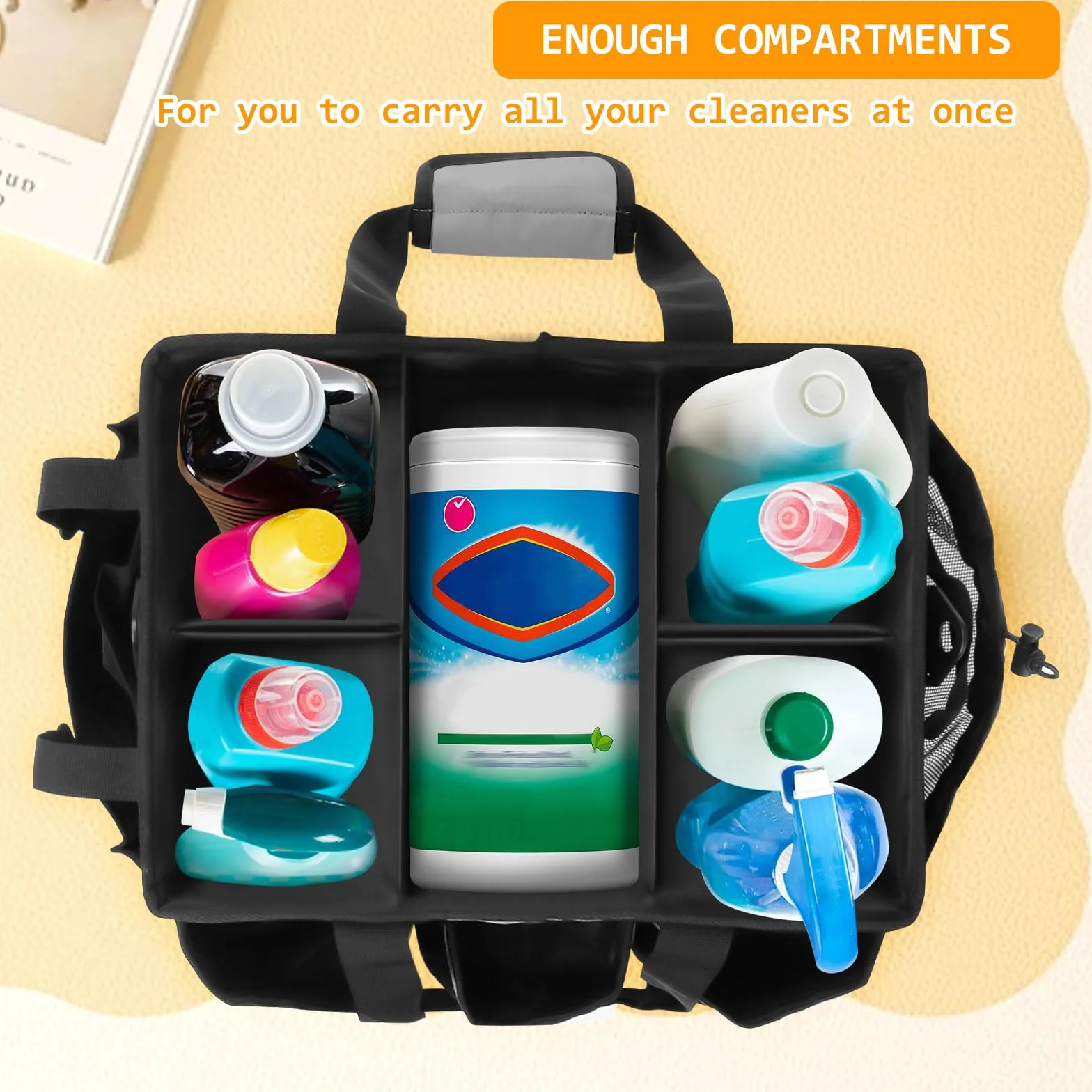 Borsa Portaoggetti per Attrezzi da Giardinaggio con Manico e 5 Divisori, Contenitore Organizer per Pulizia