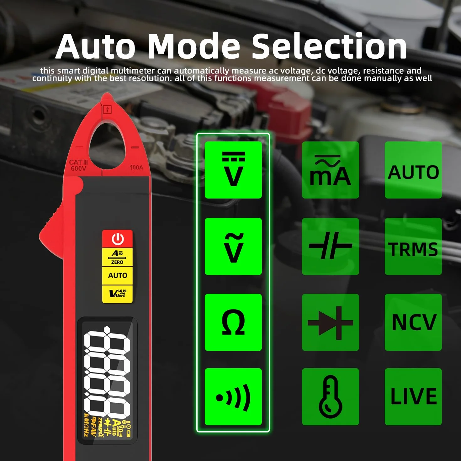 BSIDE UX1 1mA Pinza Amperometrica Bassa Corrente DC AC TRMS, Pinza Corrente di Dispersione per Automotive, Multimetro Automatico Ricaricabile di Tensione Resistenza Capacità Diodi Temperatura e NCV