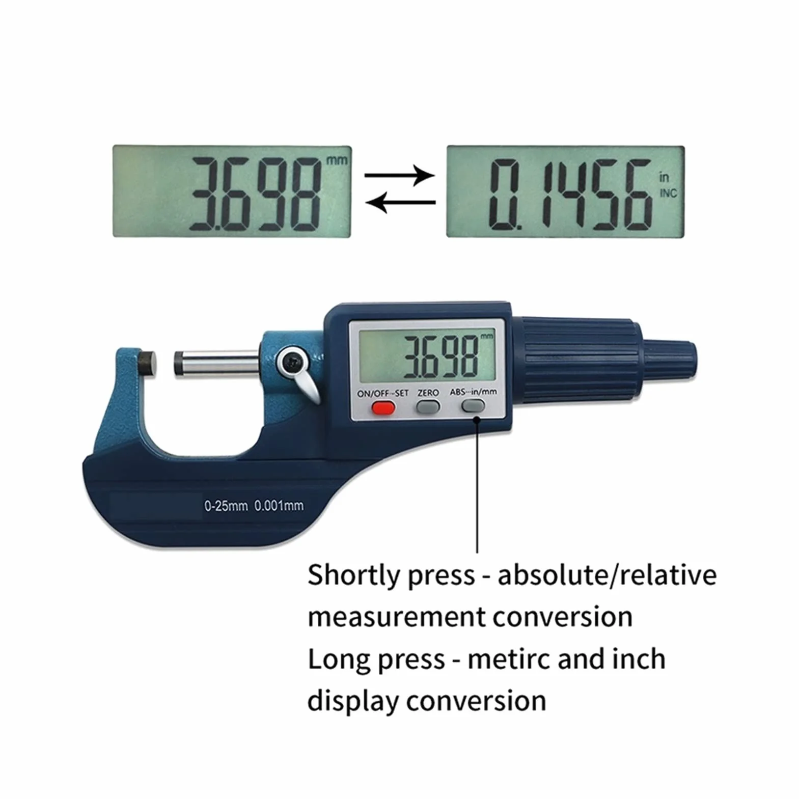 Micrometro Digitale Elettronico 0-25/25-50/50-75/75-100 mm 0,001 mm
