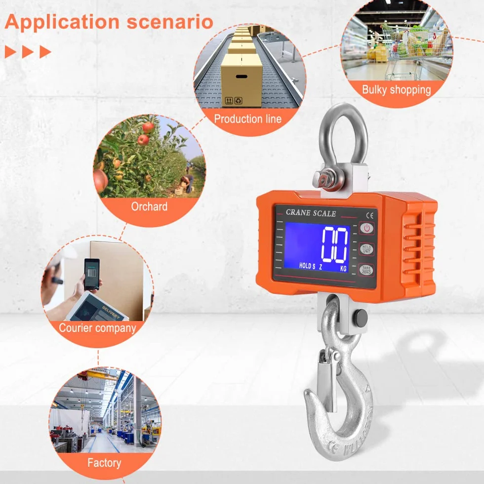 Bilancia sospesa 1T Bilancia per gru digitale ricaricabile con telecomando Bilancia elettronica sospesa ad alta precisione da 1000 kg Bilancia a gancio industriale per impieghi gravosi