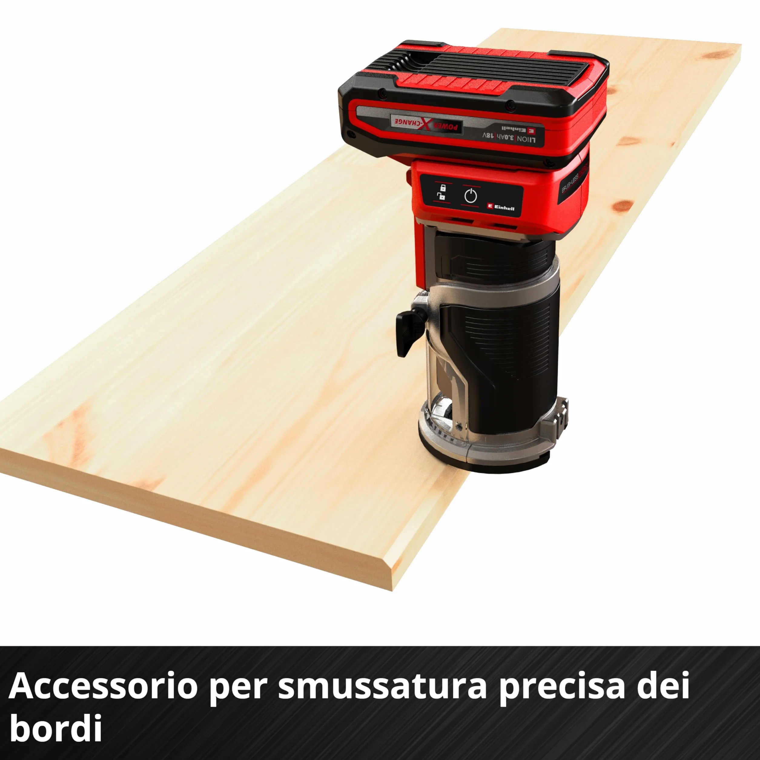 Einhell Power X-Change - Router portatile senza fili, 18 V, motore senza spazzole, altezza corsa 40 mm, regolazione fine della profondità, router manuale TP-ET 18 Li BL lavorazione del legno, batteria