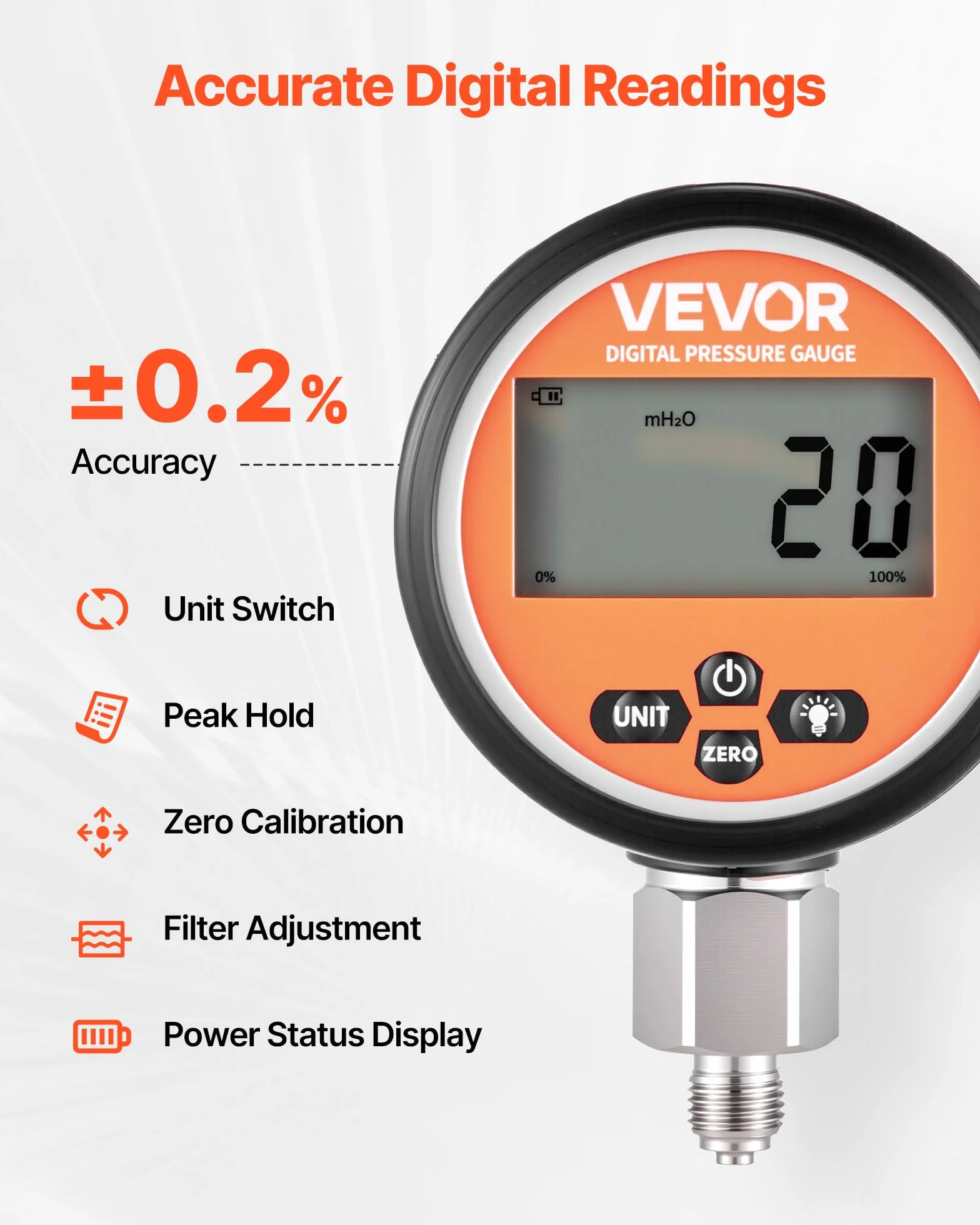 VEVOR Kit Test Pressione Idraulica Digitale Manometro 10000 PSI per Macchine Edili Escavatrici