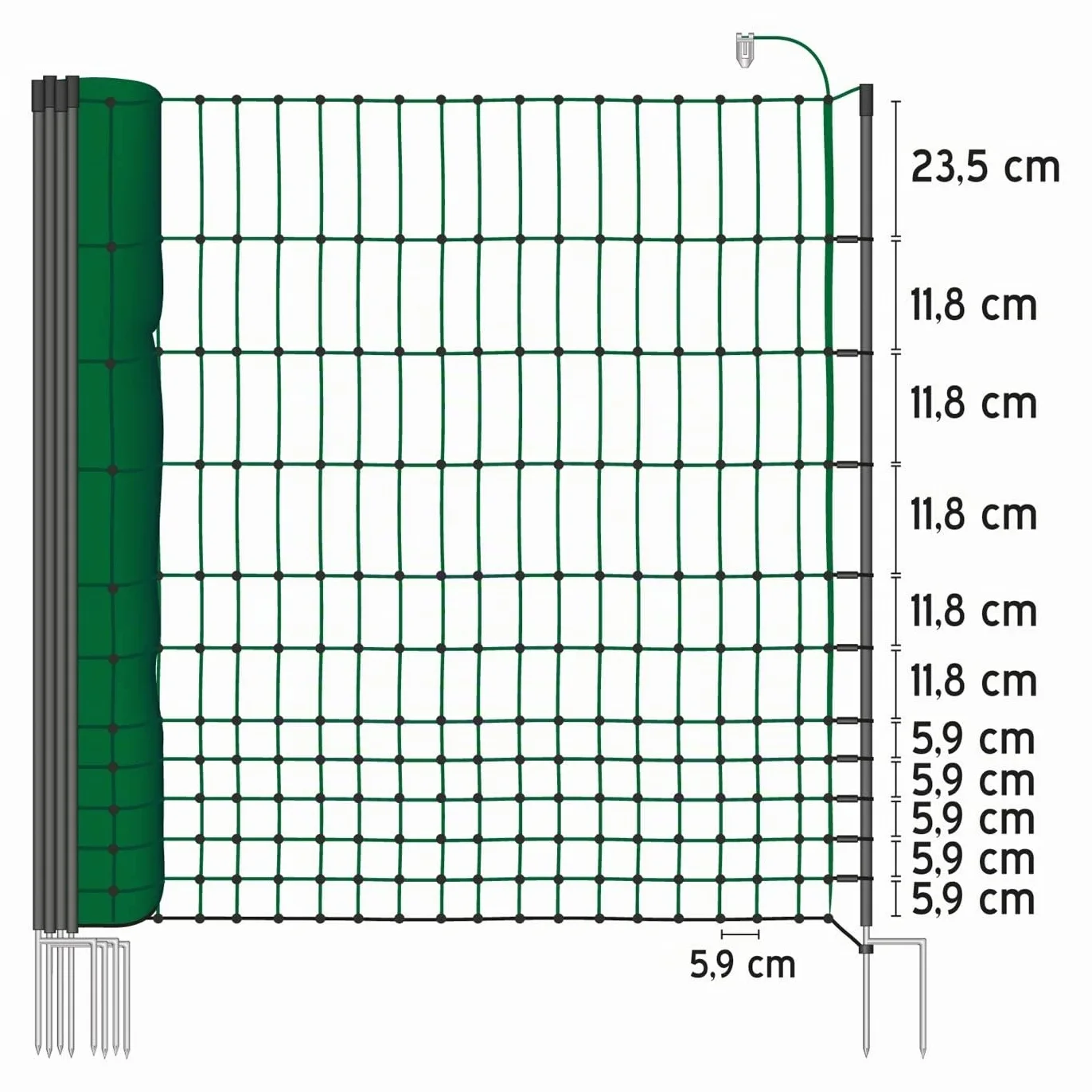 VOSS.farming Rete pollame Classic per recinzioni elettrificabili, 112 cm di Altezza e 25 m di Lunghezza, a Punta Doppia, Dotata di 9 Pali, Colore Verde