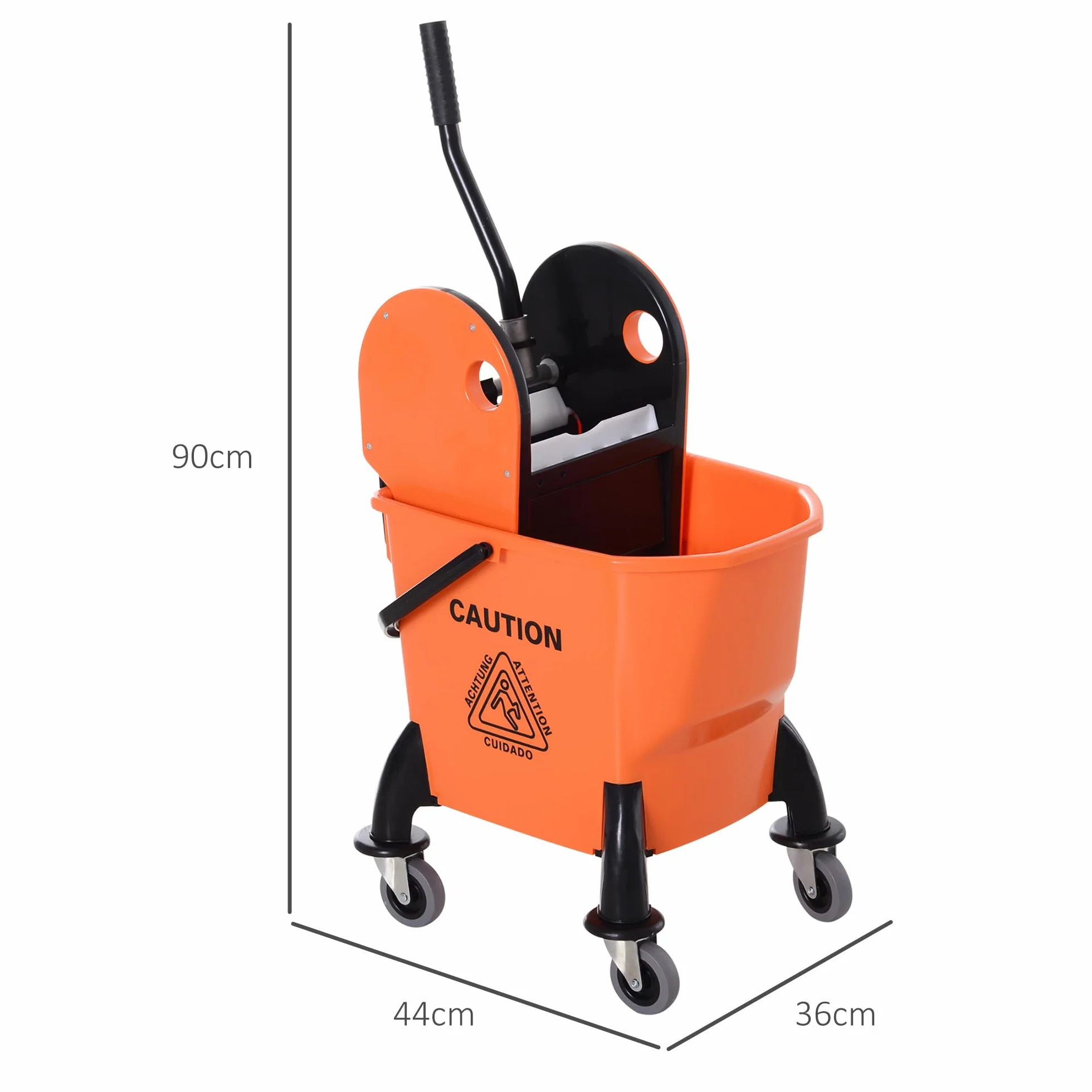 HOMCOM Carrello Pulizie Professionale 26L Strizzatore Rimovibile Ruote 44x36x90cm Arancione