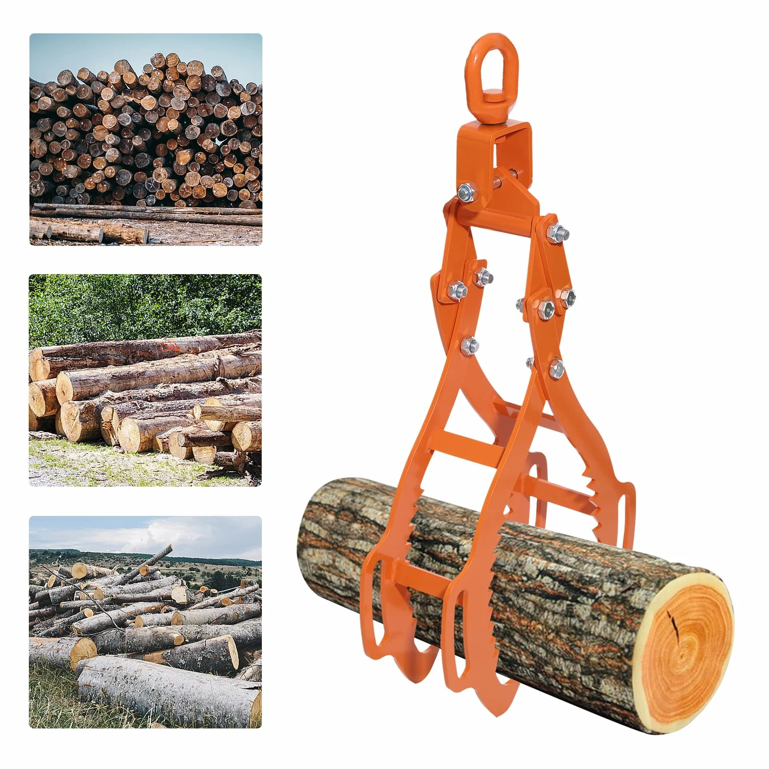 Pinza forestale per tronchi d'albero, pinza per legno fino a 710 mm, pinza da traino, gancio per legno in acciaio, portata 1202 kg, pinza da traino con 4 punte di serraggio per sollevare