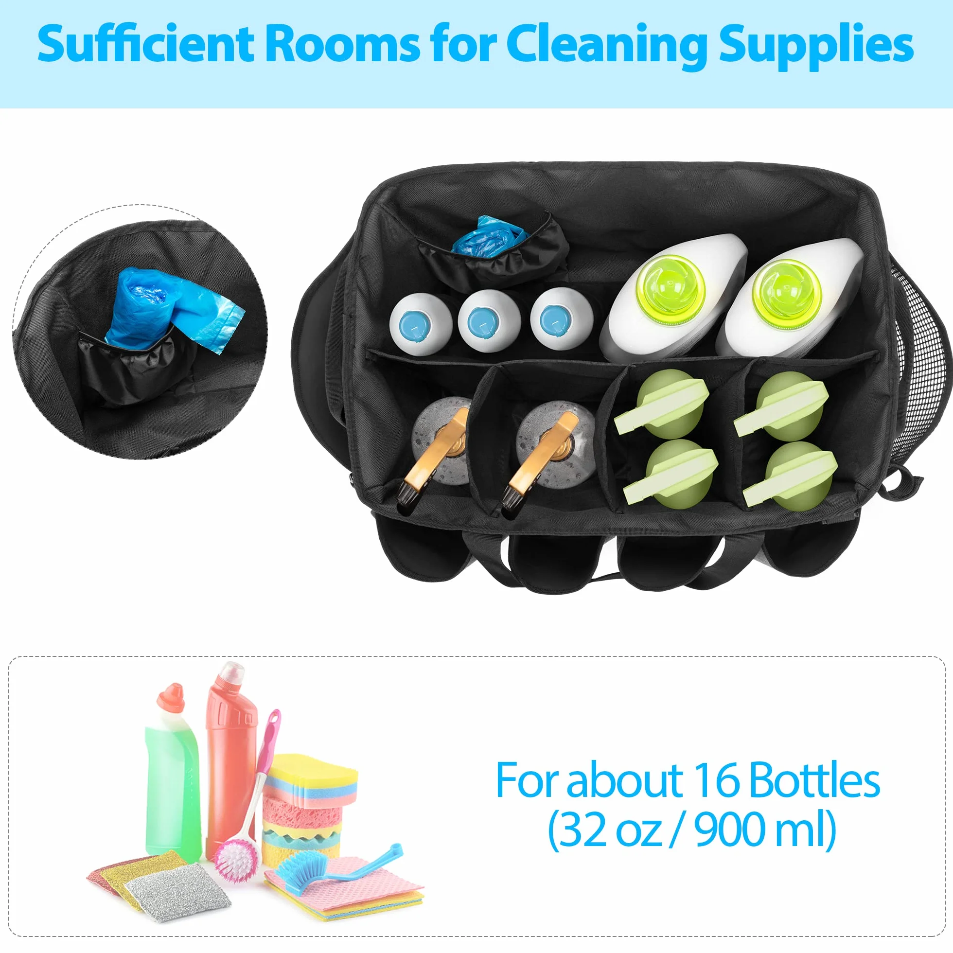 HODRANT Organizer per Caddy per La Pulizia Extra-large con Pad Robusto e Maniglie, Borsa Grigia