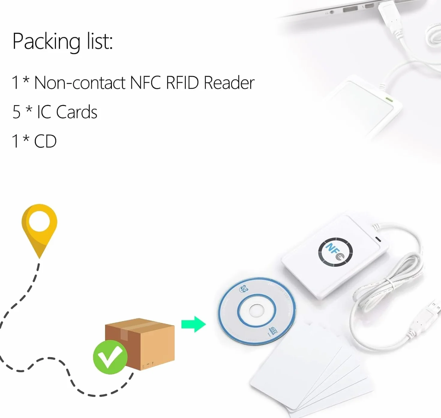 DEWIN Lettore NFC, ACR122U NFC Writer Lettore e Scrittore NFC Lettore Cie NFC RFID ACR122U ISO 14443A/b Software Gratuito in Bianco NFC Card Lettore Cie USB