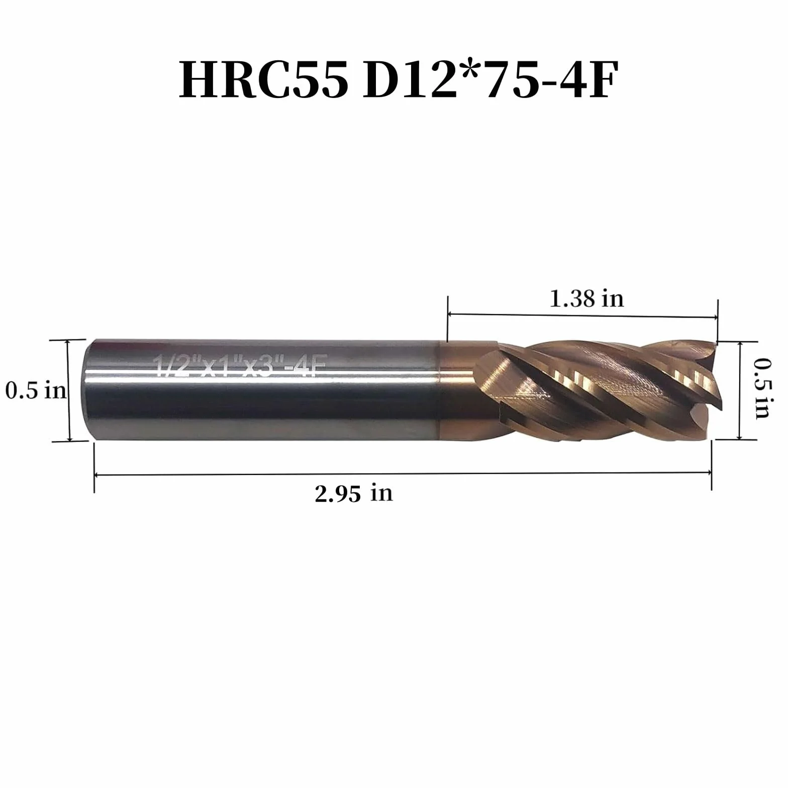 3 punte HRC55, diametro 12 mm, fresa a 4 tagli, fresa CNC, acciaio al tungsteno, rivestimento nano, fresa quadrata in metallo duro (HRC55D12x75-4F)