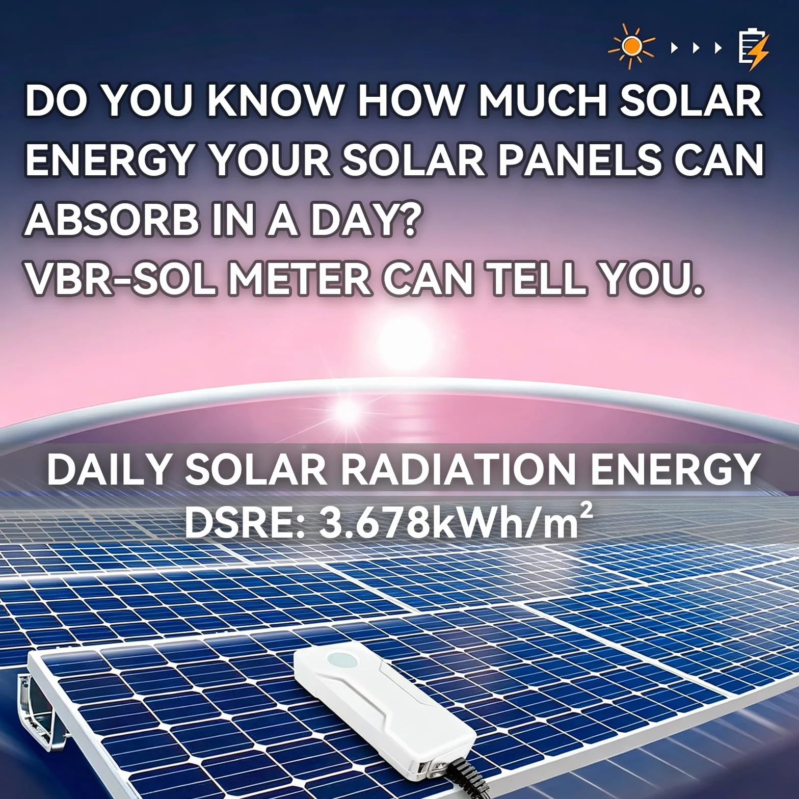 VBR-SOL Misuratore di potenza solare 3499 W/m², registro energetico 28 giorni