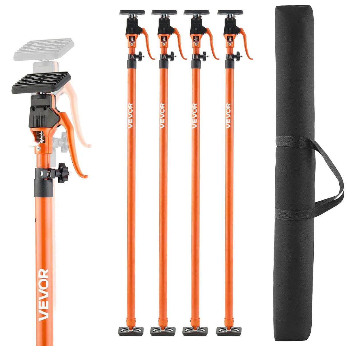 VEVOR Asta di Supporto per Martinetto, 4 Pezzi, Asta di Supporto Rapido Telescopica in Acciaio da 125-291 cm, Sistema Regolabile a 3 Mani con Capacità 90 kg per Sollevamento di Cartongesso