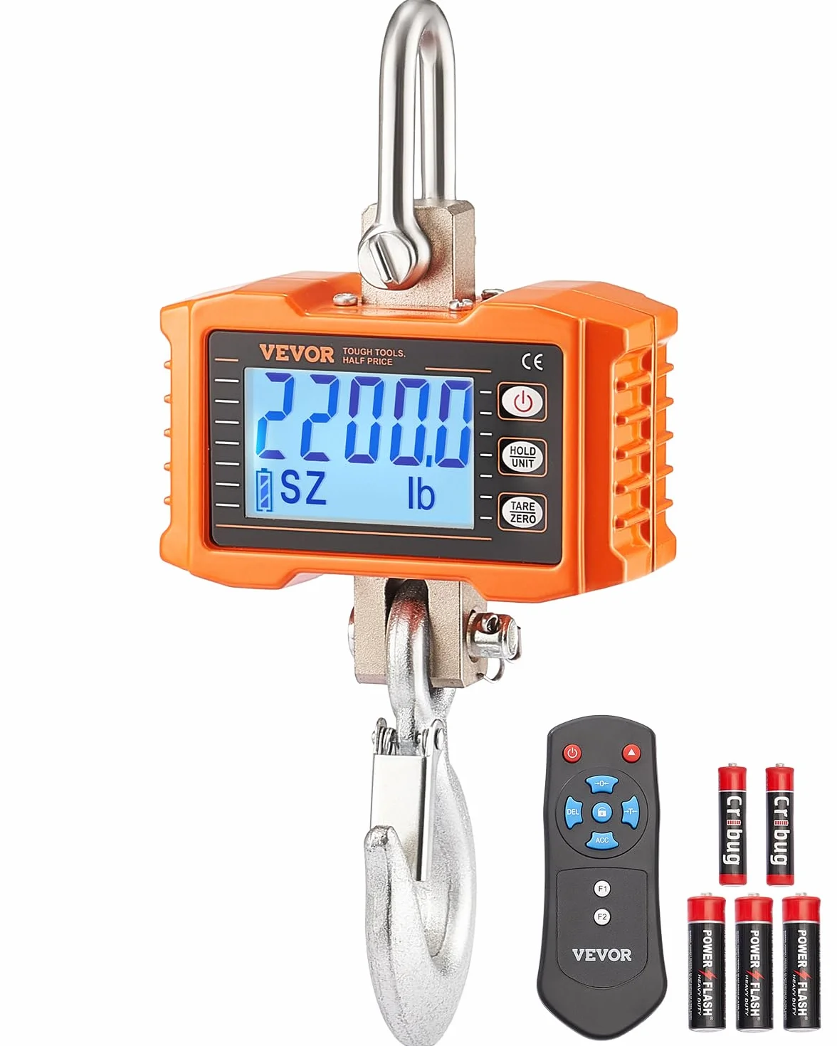 VEVOR Bilancia per Gru Digitale 1000 kg Industriale Sospesa Telecomando Cassa Alluminio Pressofuso Schermo LCD