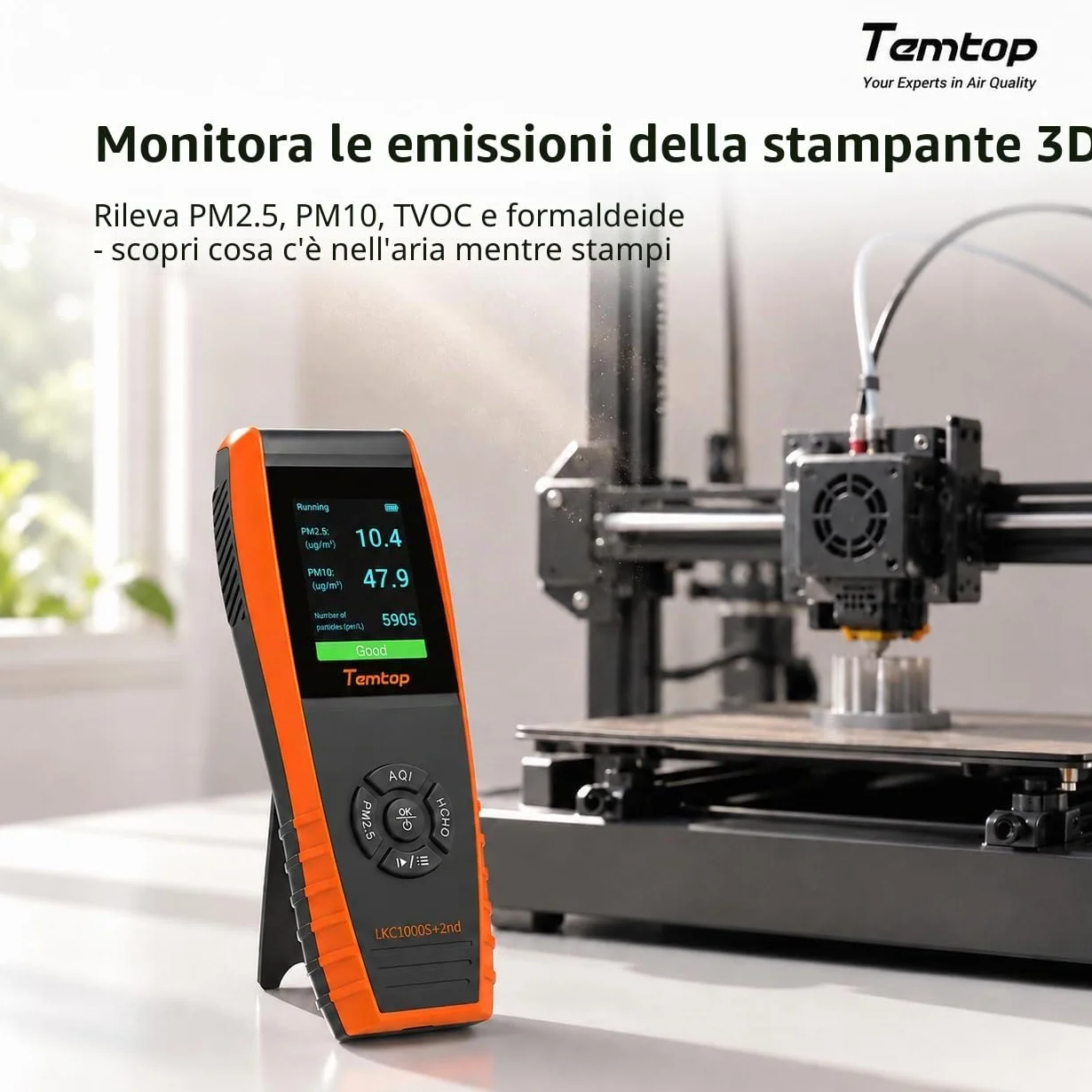 Temtop LKC-1000S+ 2ND Rilevatore di Qualità dell'Aria Monitor Formaldeide HCHO PM2.5 PM10 TVOC