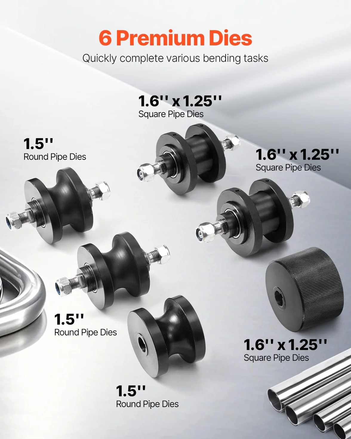 VEVOR Piegatubi a Rulli per Tubi 38,1 mm Manuale con 6 Matrici, Utensile per Piegare Tubi in Rame e Alluminio 360°