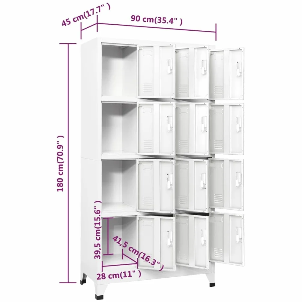 vidaXL Armadietto a 12 Scomparti 90x45x180 cm Mobiletto Armadio da Spogliatoio