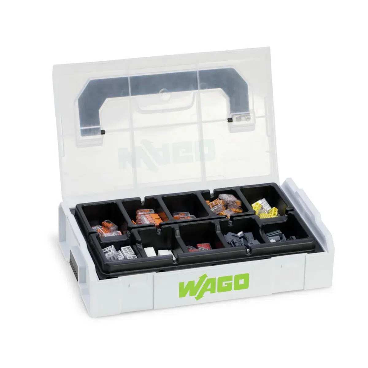 WAGO Set di morsetti di collegamento 887-950, 166 pezzi, con diversi morsetti di collegamento per tutti i tipi di conduttori, in pratica L-BOXX Mini