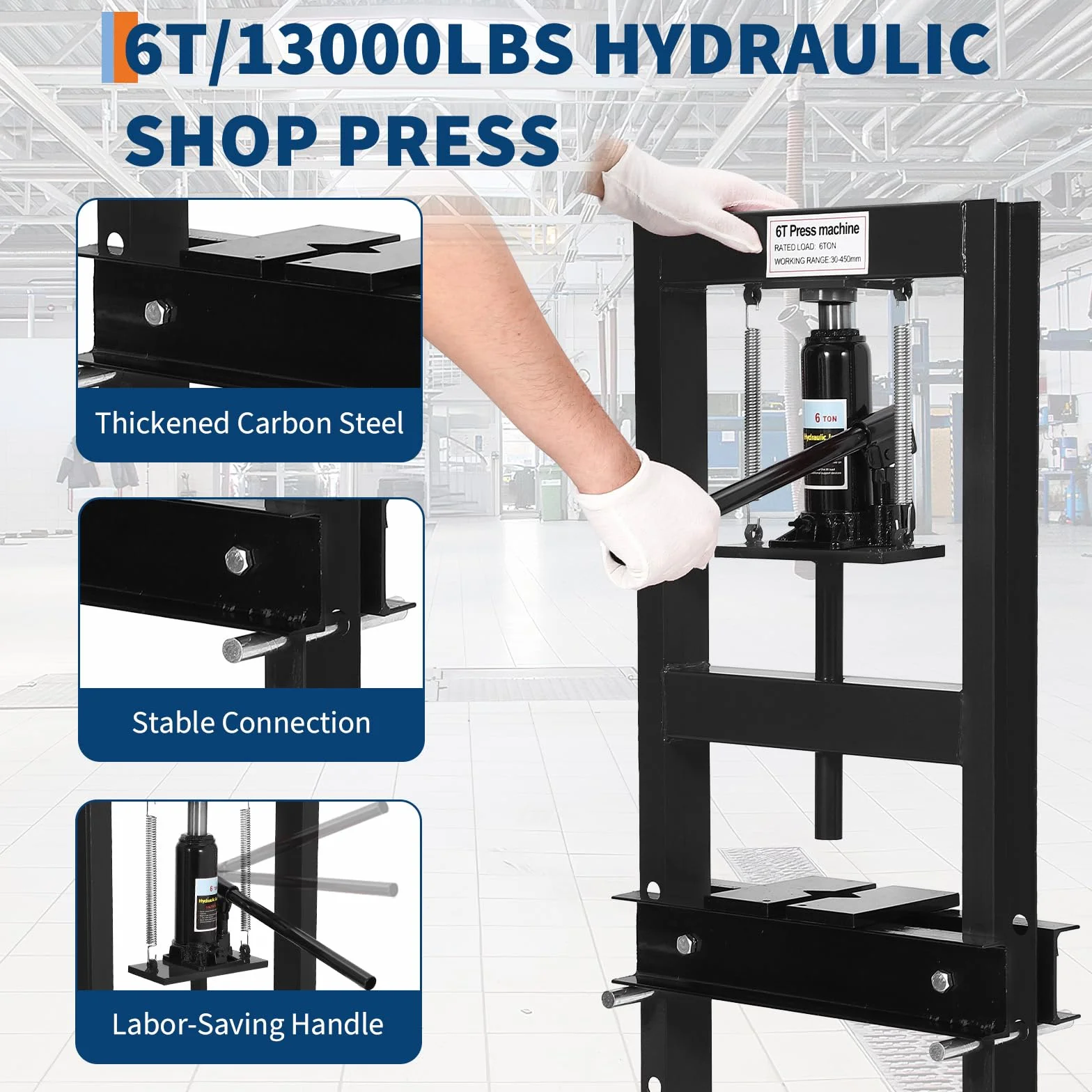 Pressa Idraulica 6 Ton H-Frame Altezza Regolabile Piastre Incluse Valvola Sicurezza