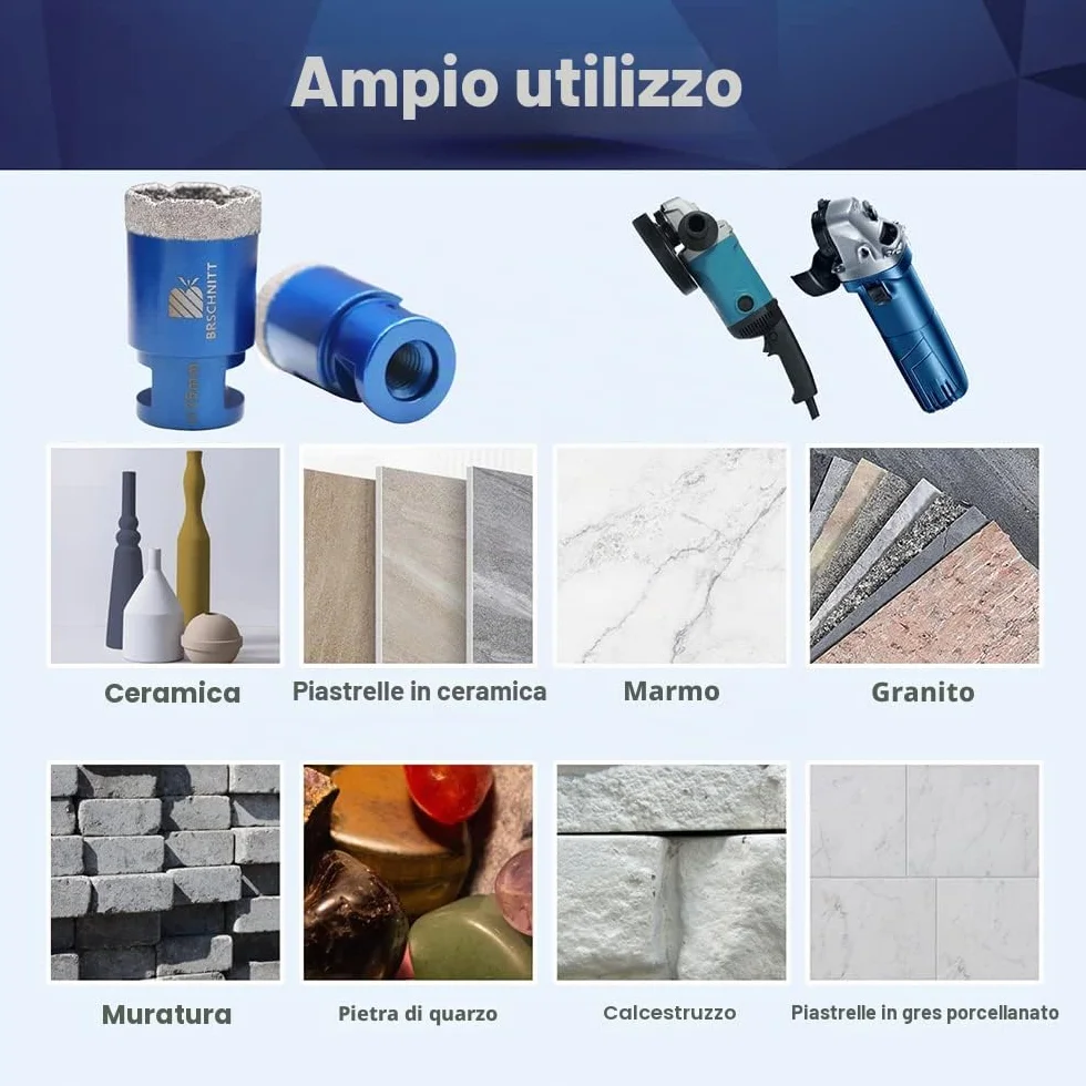 Punta per Trapano Diamantata Set BRSCHNITT 20/25/35/50mm Fresa Diamantata M14 Filo per Porcellana Granito Piastrella Marmo Taglio a Secco