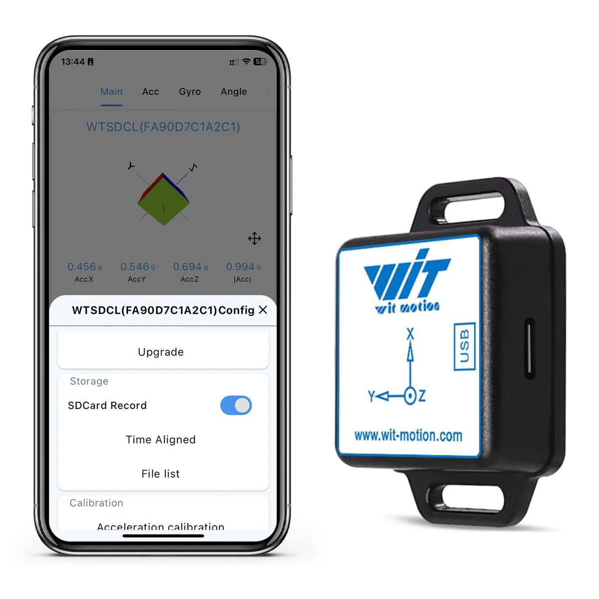 [Registratore di accelerometro Bluetooth 5.0] Sensore di accelerazione wireless 9 assi WT901SDCL-BT50 con scheda SD, accelerometro 3 assi+giroscopio+magnetometro+inclinometri, modulo IMU MPU9250