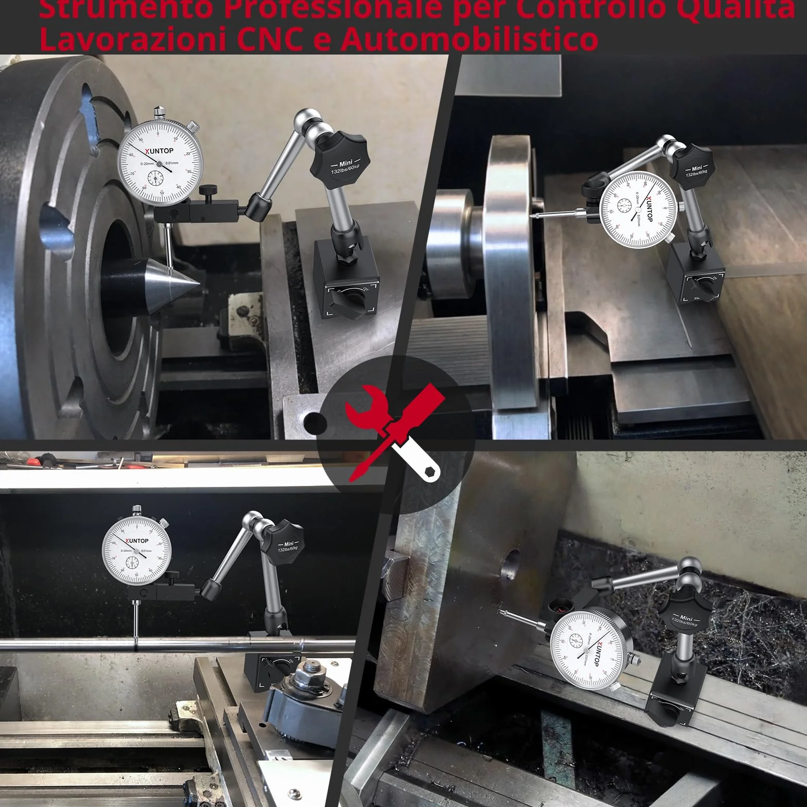 XUNTOP Comparatore Centesimale Meccanico 0-20mm + Base Magnetica Multidirezionale 60KG Misurazione Precisione 0.01mm Set Professionale con Comparatore Test DTI per Tornio, Stampante 3D, CNC, Auto
