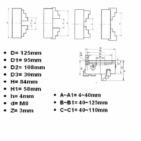 MANDRINO AUTOCENTRANTE PER TORNIO GRIFFE 4+4 - Ø 125 mm