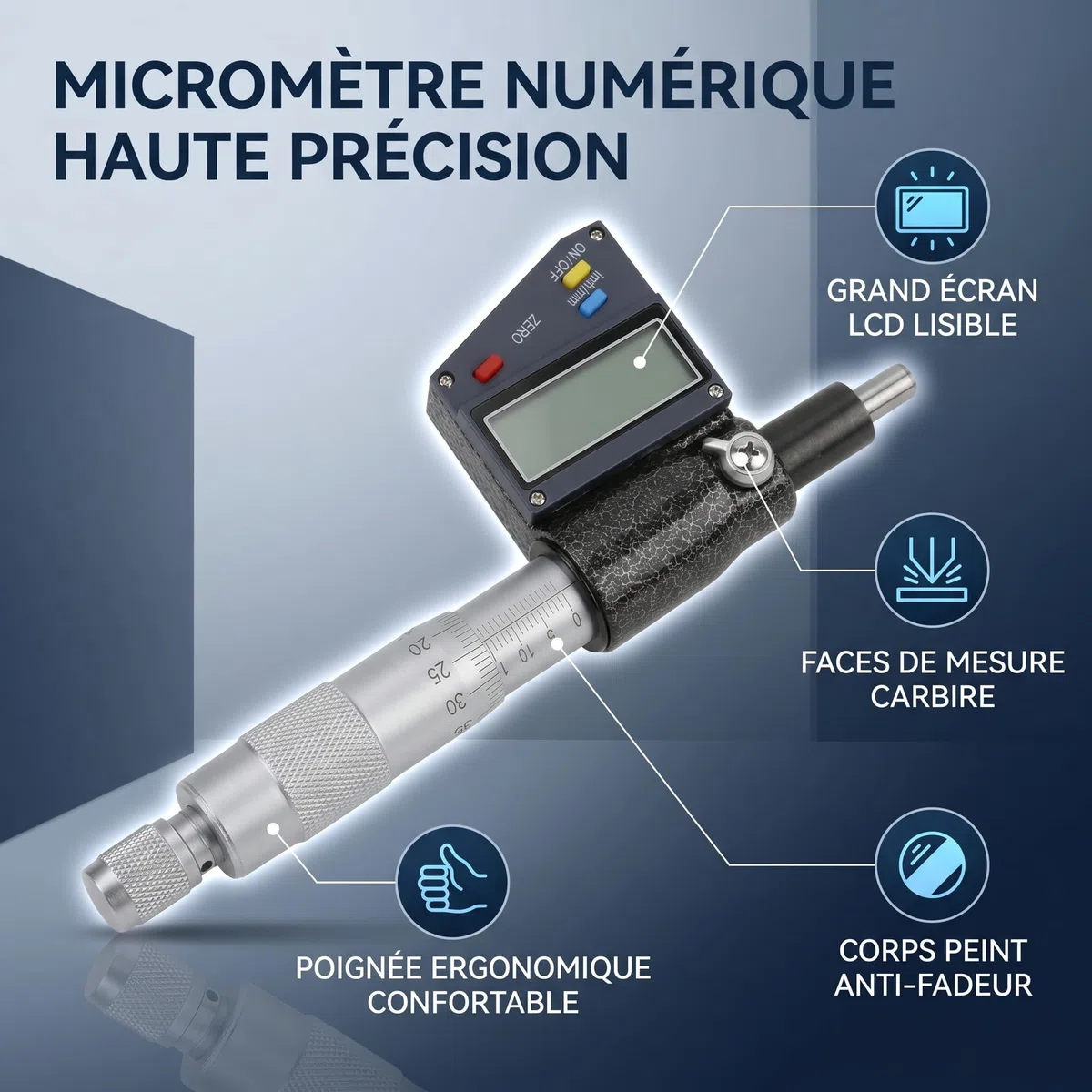 Micrometro Digitale 0-25 mm Alta Precisione con Testina in Carburo Cementato Strumento Misura Professionale per Lavorazione Metallo Meccanica Industria Attrezzatura Metrologia Fresa Fresatrice
