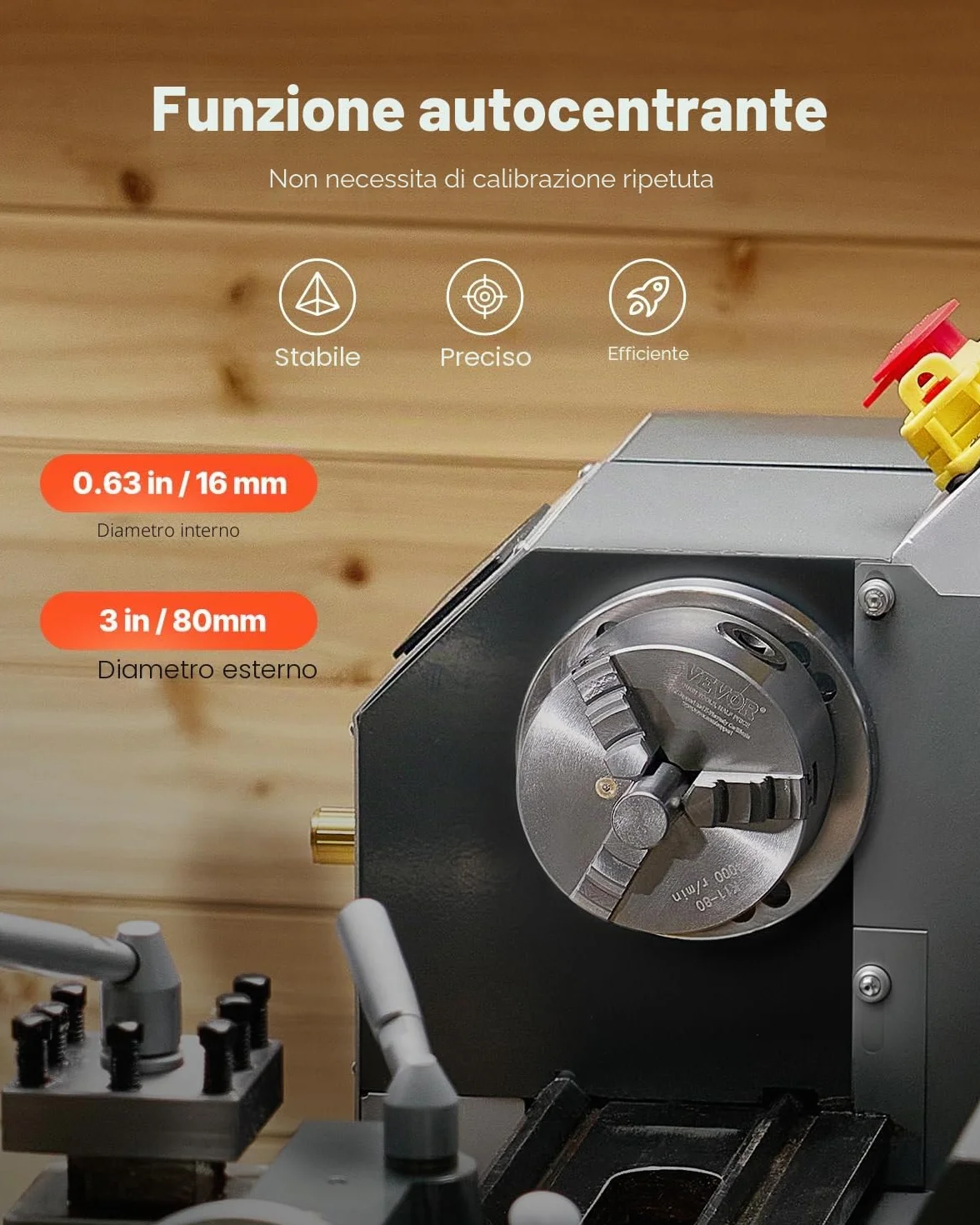 VEVOR Set di Mandrino per Tornio a 3 Griffe Diametro da 80 mm, Mandrino Autocentrante Materiale Principale HT300 Intervallo di Serraggio tra 2-63 mm con Viti di Fissaggio per Tornio per Legno Metallo