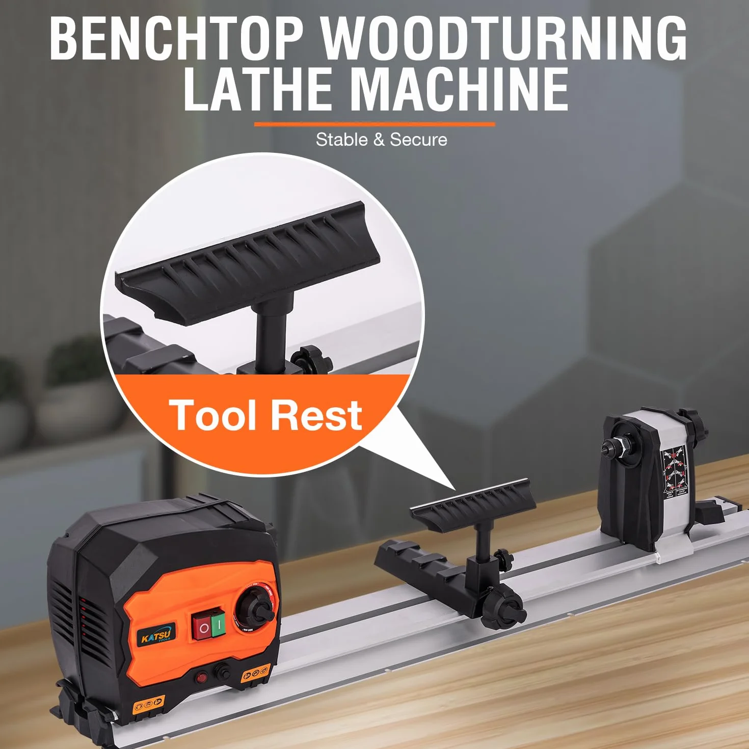 KATSU Mini tornio per legno da banco, 550 W, a velocità variabile, elettrico, lunghezza massima del pezzo da lavorare 600 mm, per progetti fai da te di lavorazione del legno