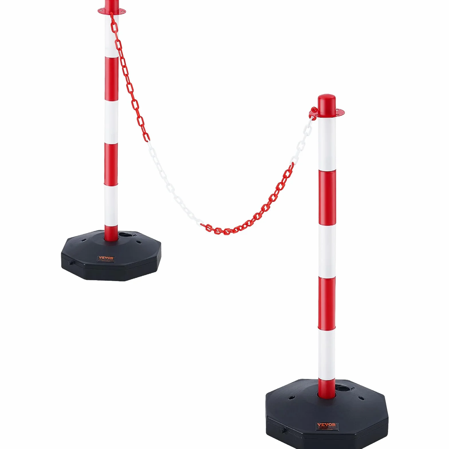 VEVOR Paletti Stradali Paletti di Segnalazione con Catena 2 Pezzi Catena 2,4m, Paletti di Segnalazione per Marciapiedi, Set di Paletti Barriera Stradale Rossi Bianchi Base Riempibile con Acqua Sabbia