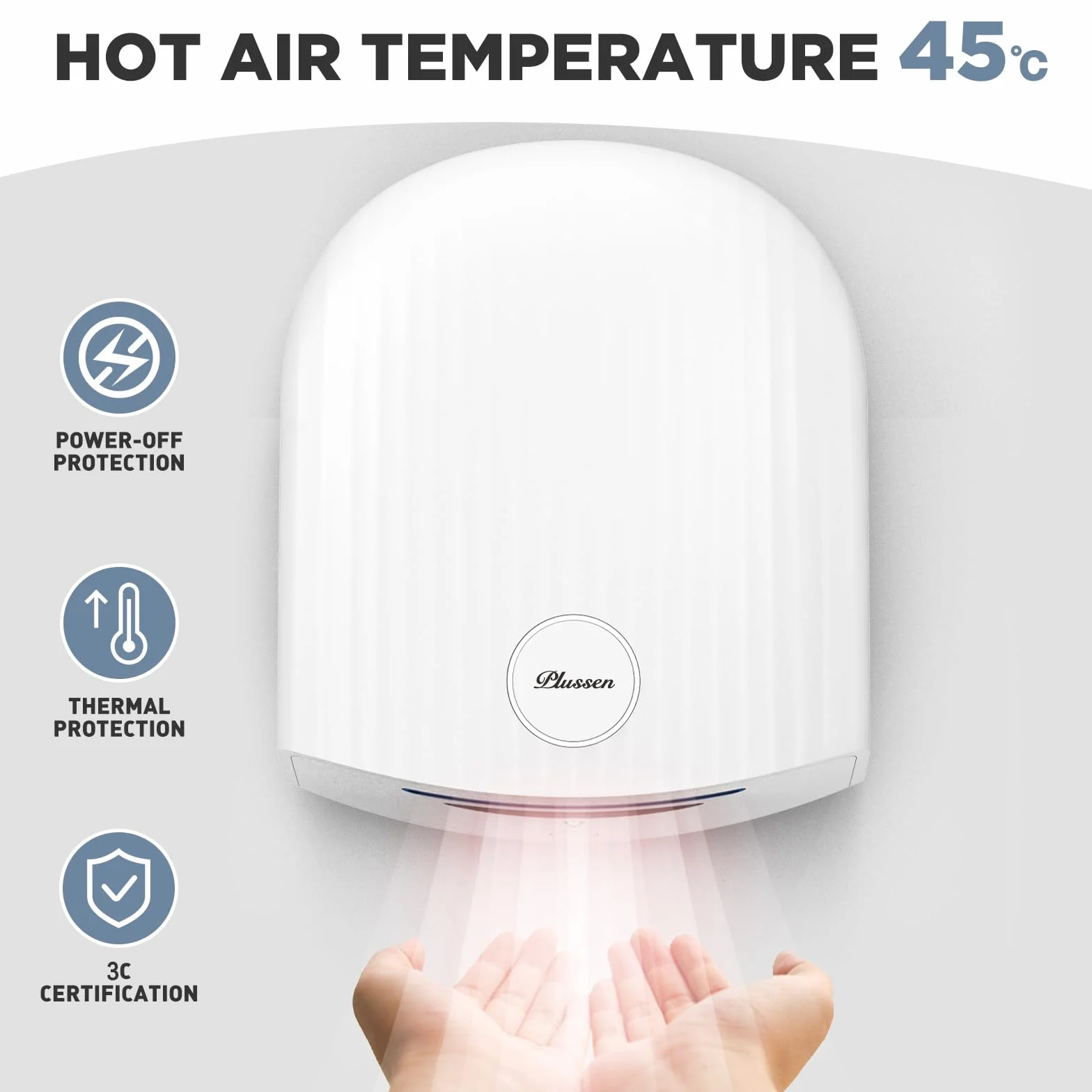 Asciugamani Elettrico Commerciale Caldo/Freddo 220-240V Asciugatura Rapida 10 Secondi