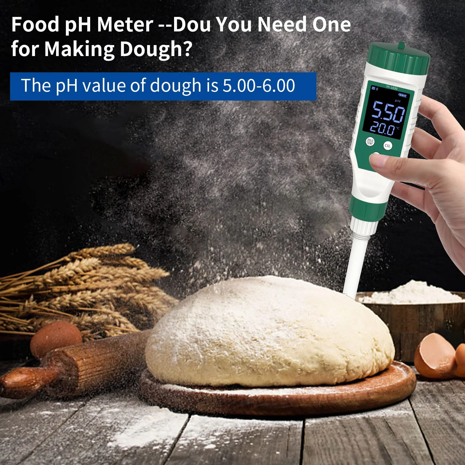 Misuratore PH per Alimenti Digitale Bluetooth con Retroilluminazione LCD e ATC Impermeabile Phmetro per Carne Pane