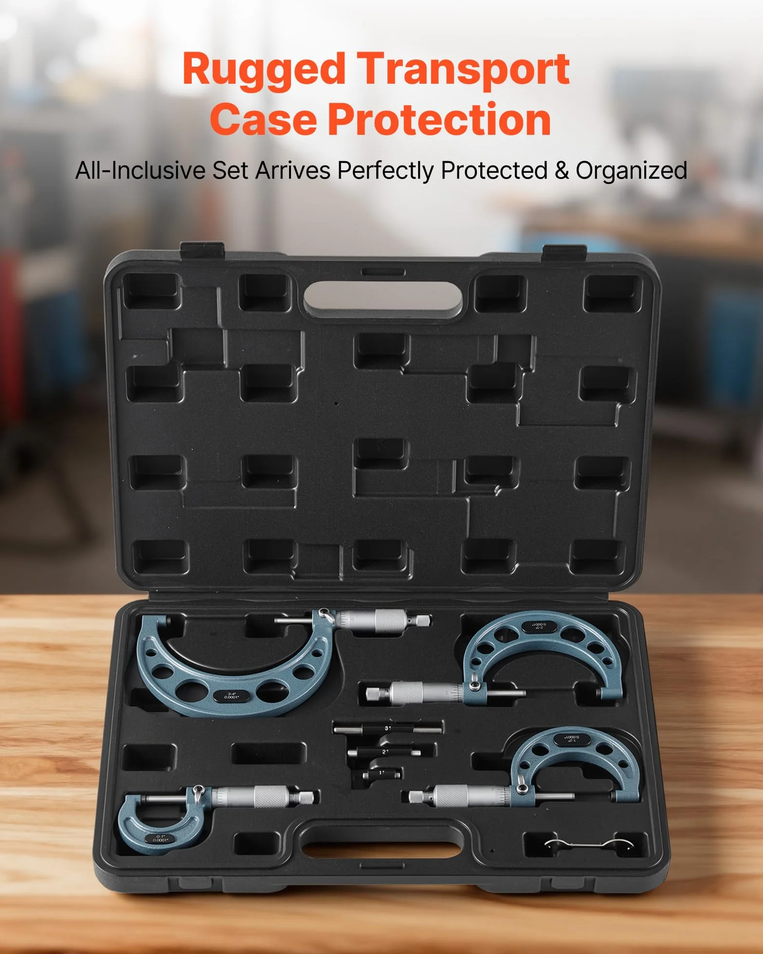 VEVOR Set di Micrometri da 4 Pezzi, Micrometro Esterno 0-4 pollici, Kit per Macchinisti con Custodia