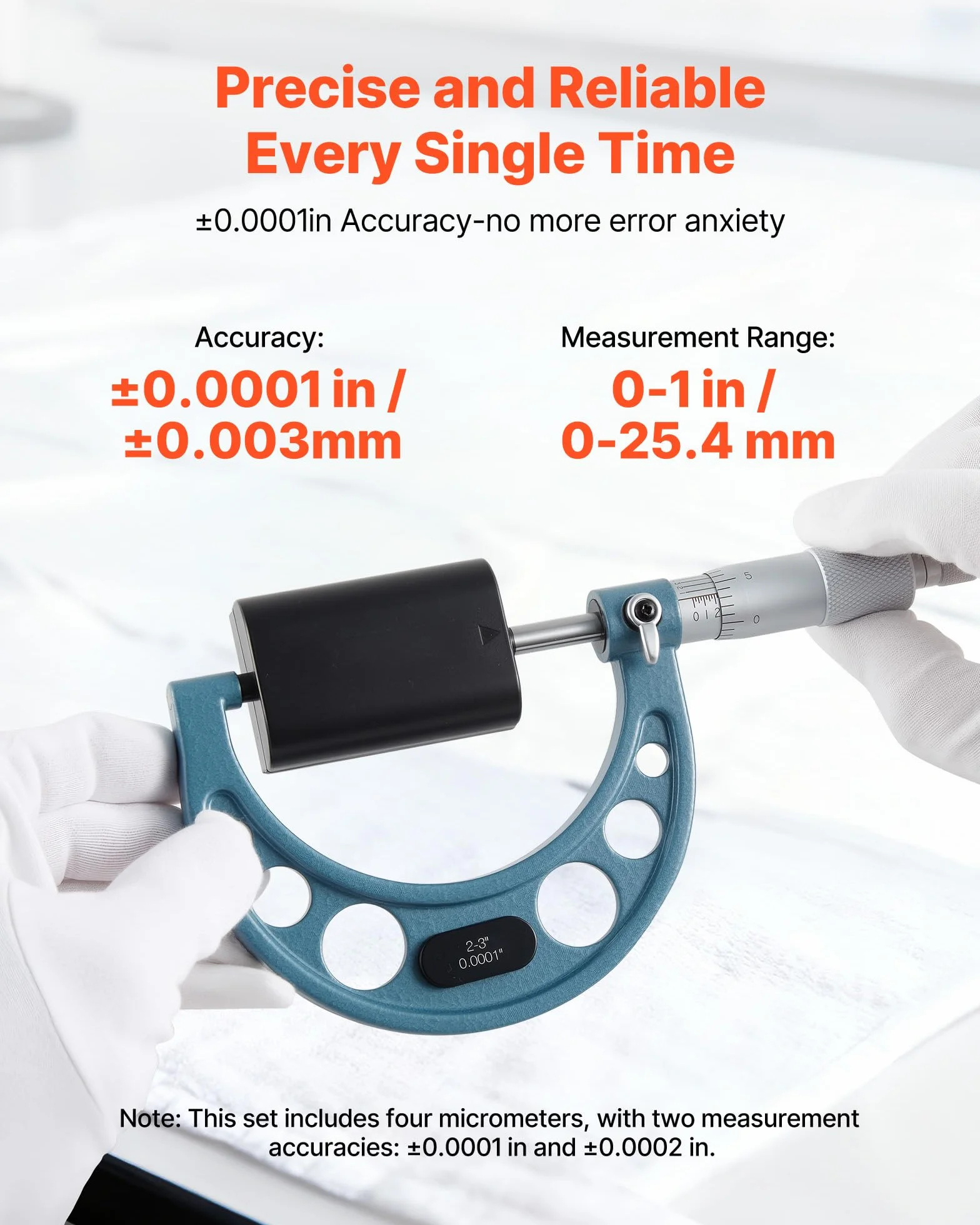 VEVOR Set di Micrometri da 4 Pezzi, Micrometro Esterno 0-4 pollici, Kit per Macchinisti con Custodia