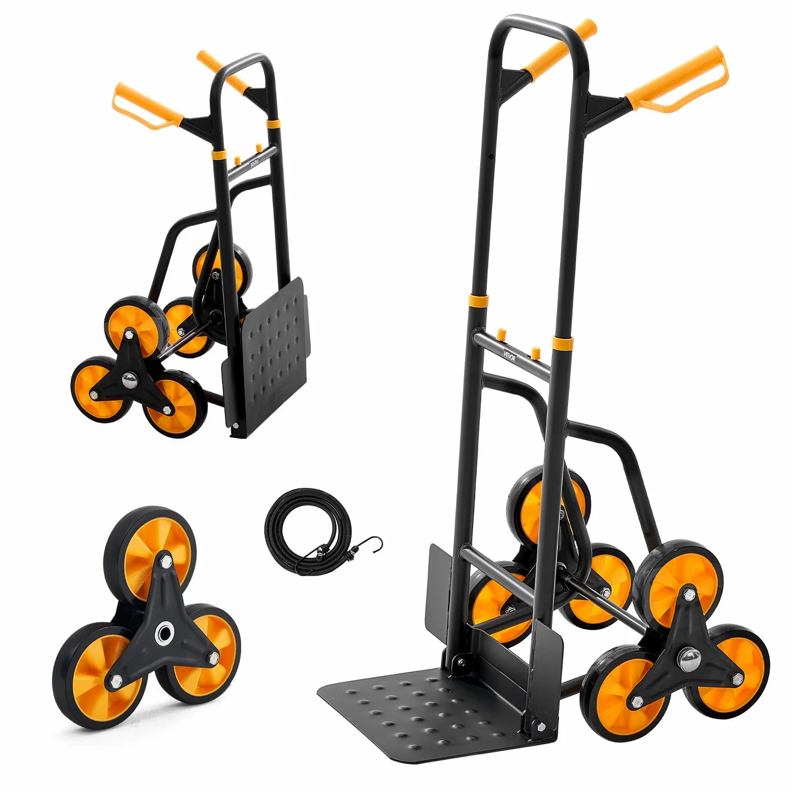 VEVOR Carrello Saliscale Capacità di Salita Scale 200 kg, Carrello Pieghevole per Carichi Pesanti con Maniglia Telescopica, 6 Ruote e 2 Corde Elastiche, per Casa, Generi Alimentari, Magazzino
