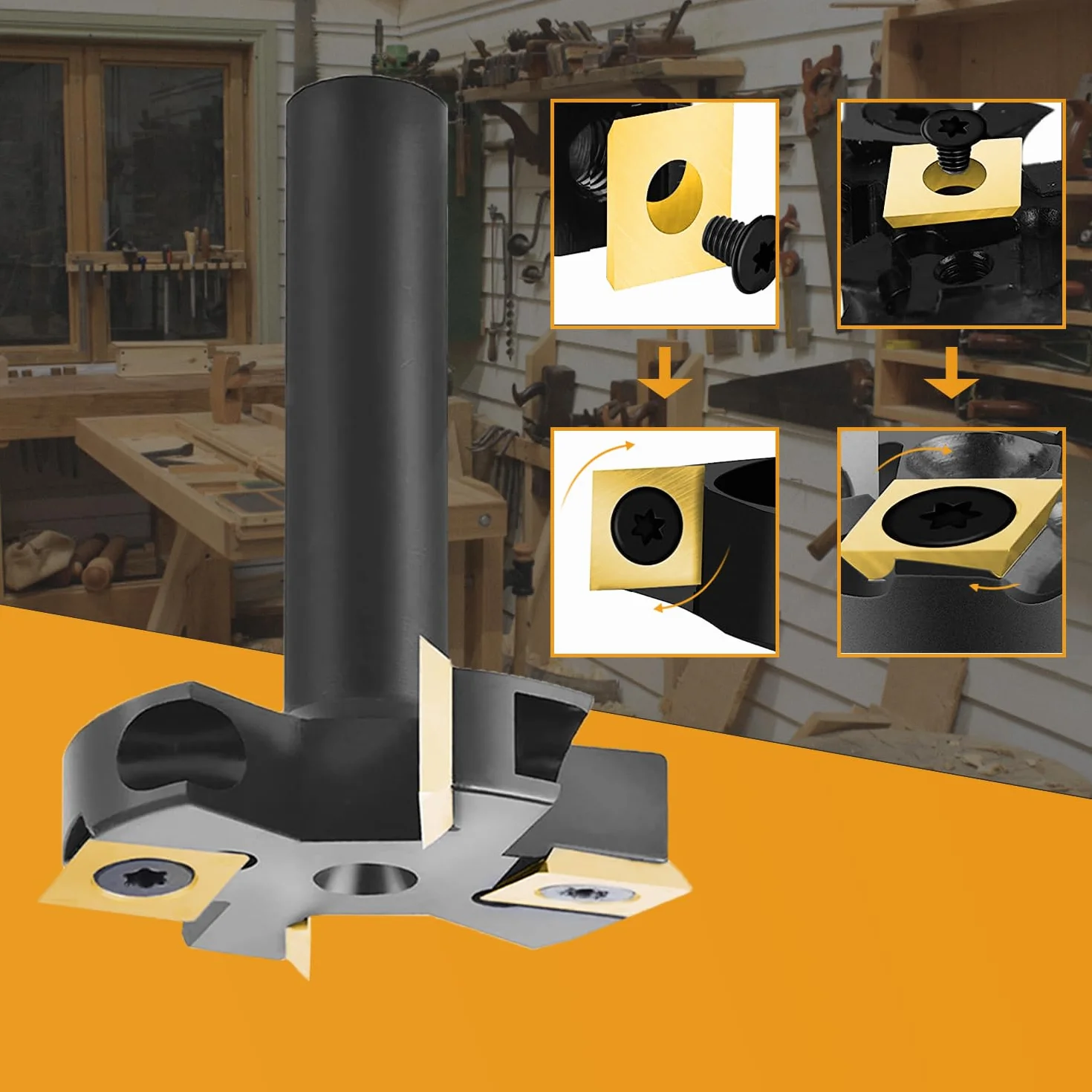SpeTool Fresa per Spianare Fresa per Legno Diametro Gambo 12 mm Diametro di Taglio 45 mm Fresa a Spianare 2+2 Inserti in Carburo di Tungsteno Fresatrice Verticale Legno con Rivestimento ATS Fresa CNC