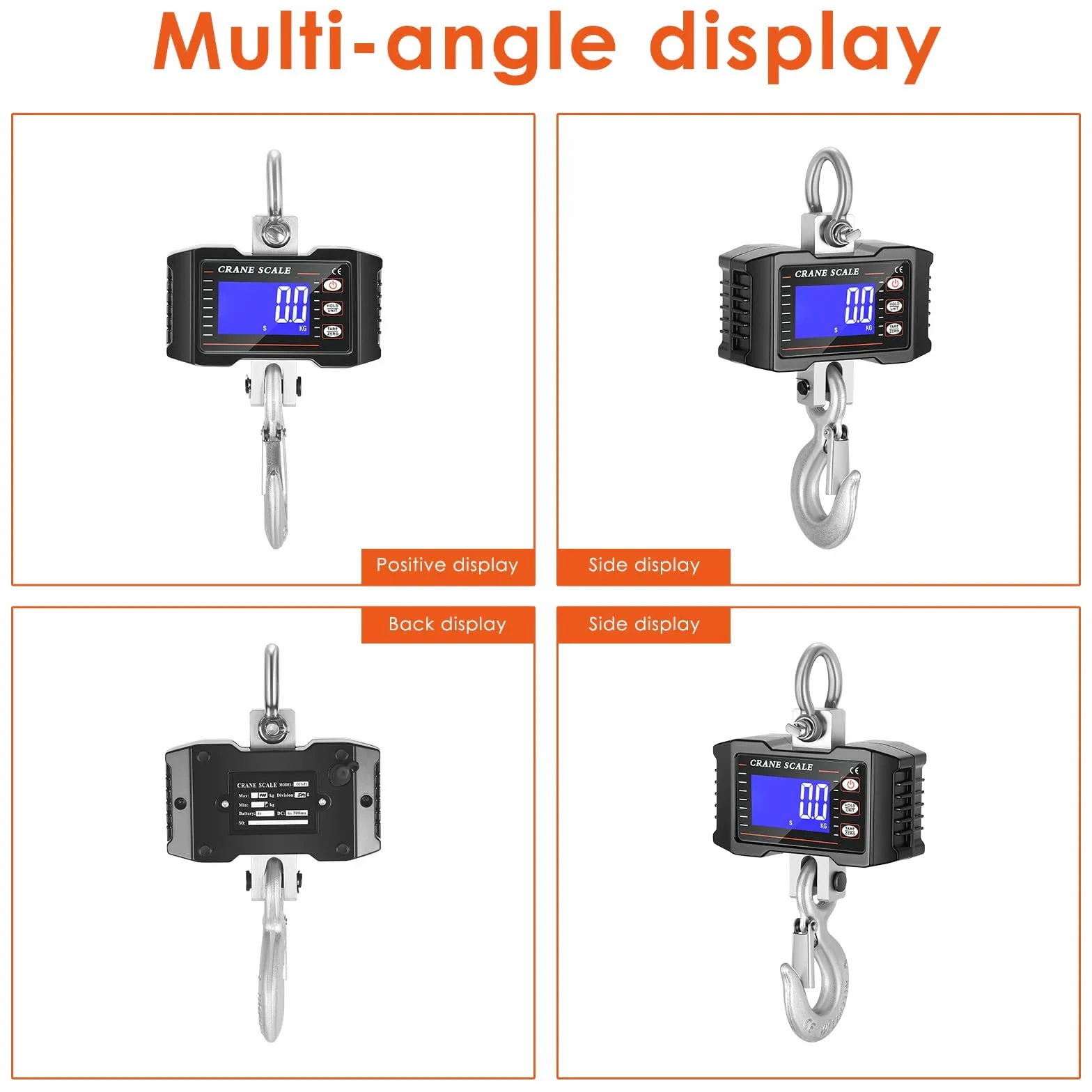 Bilancia per Gru 1000kg/2000LBS, Crtkoiwa Bilancia Industriale Display LCD Bilancia di Precisione Bilancia a Gancio Bilancia Elettronica per Gru Bilancia Sospesa con Telecomando