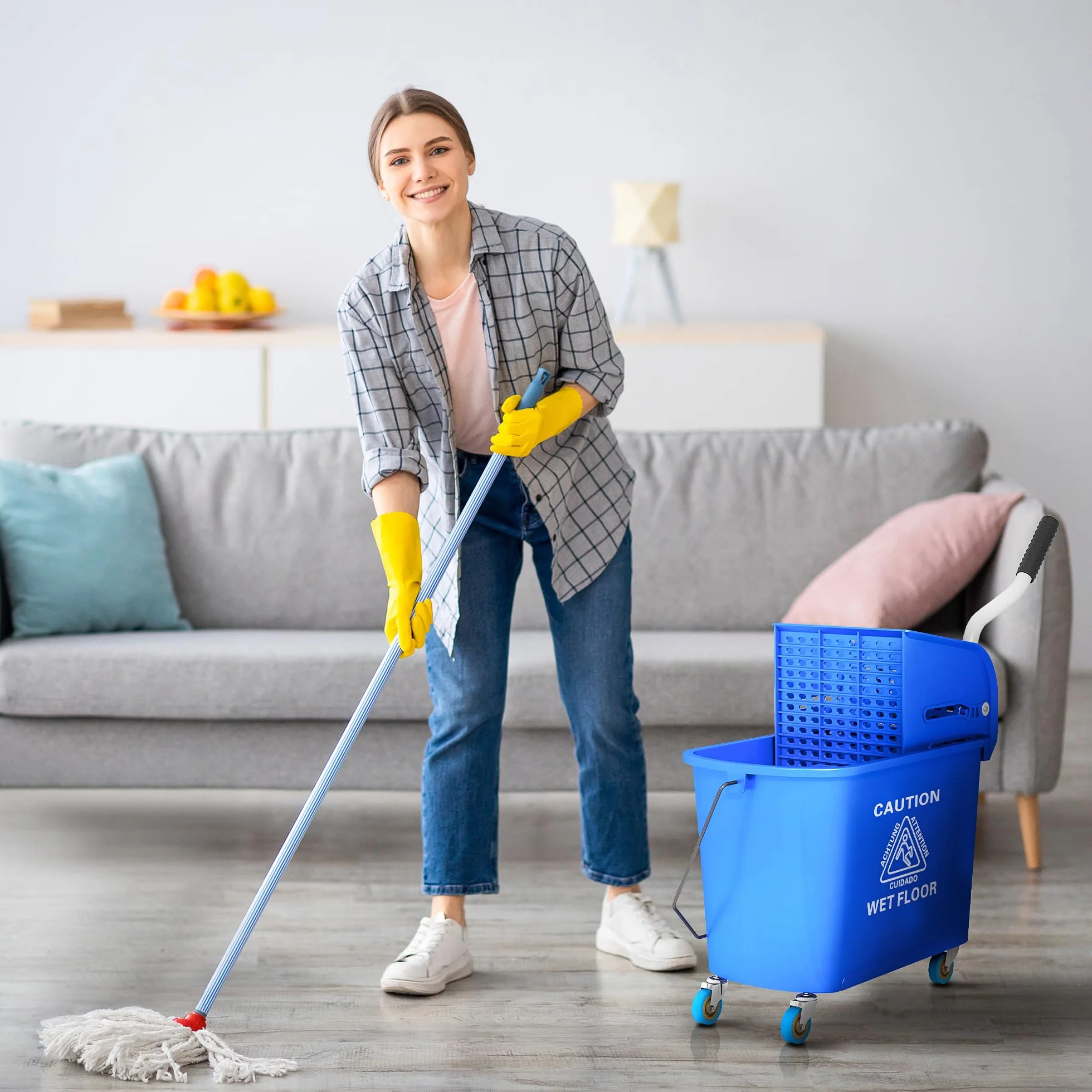HOMCOM Carrello Pulizie Professionali 20L con Secchio Mocio e Strizzatore, 60x27x70.5 cm, Blu
