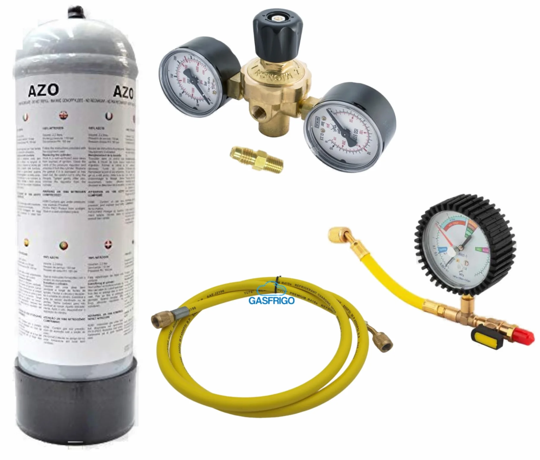 Kit Bombola Azoto 2,2 lt Riduttore Pressione 10 BAR Manometro Tubo Frusta
