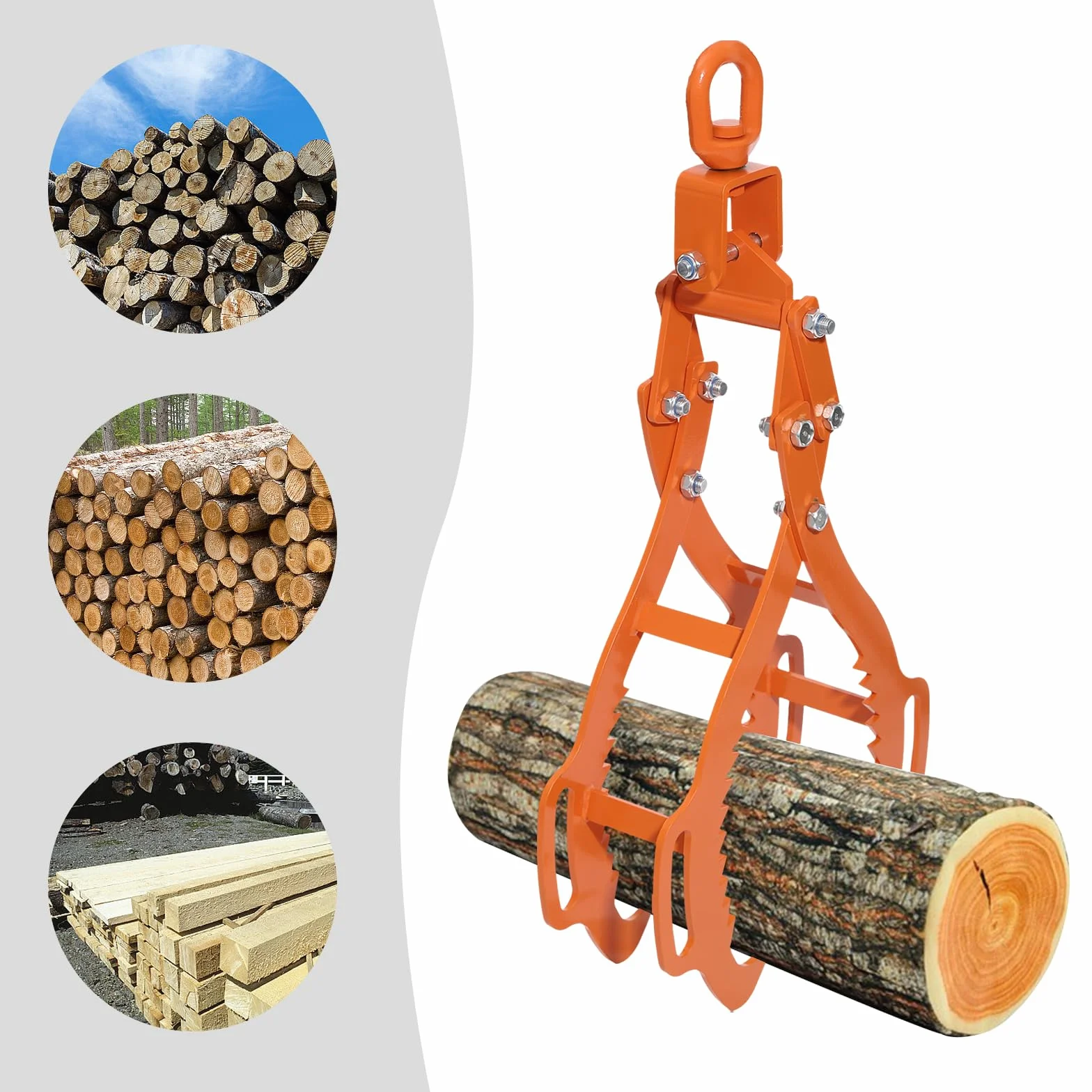 Pinza forestale per tronchi d'albero, pinza per legno fino a 710 mm, pinza da traino, gancio per legno in acciaio, portata 1202 kg, pinza da traino con 4 punte di serraggio per sollevare