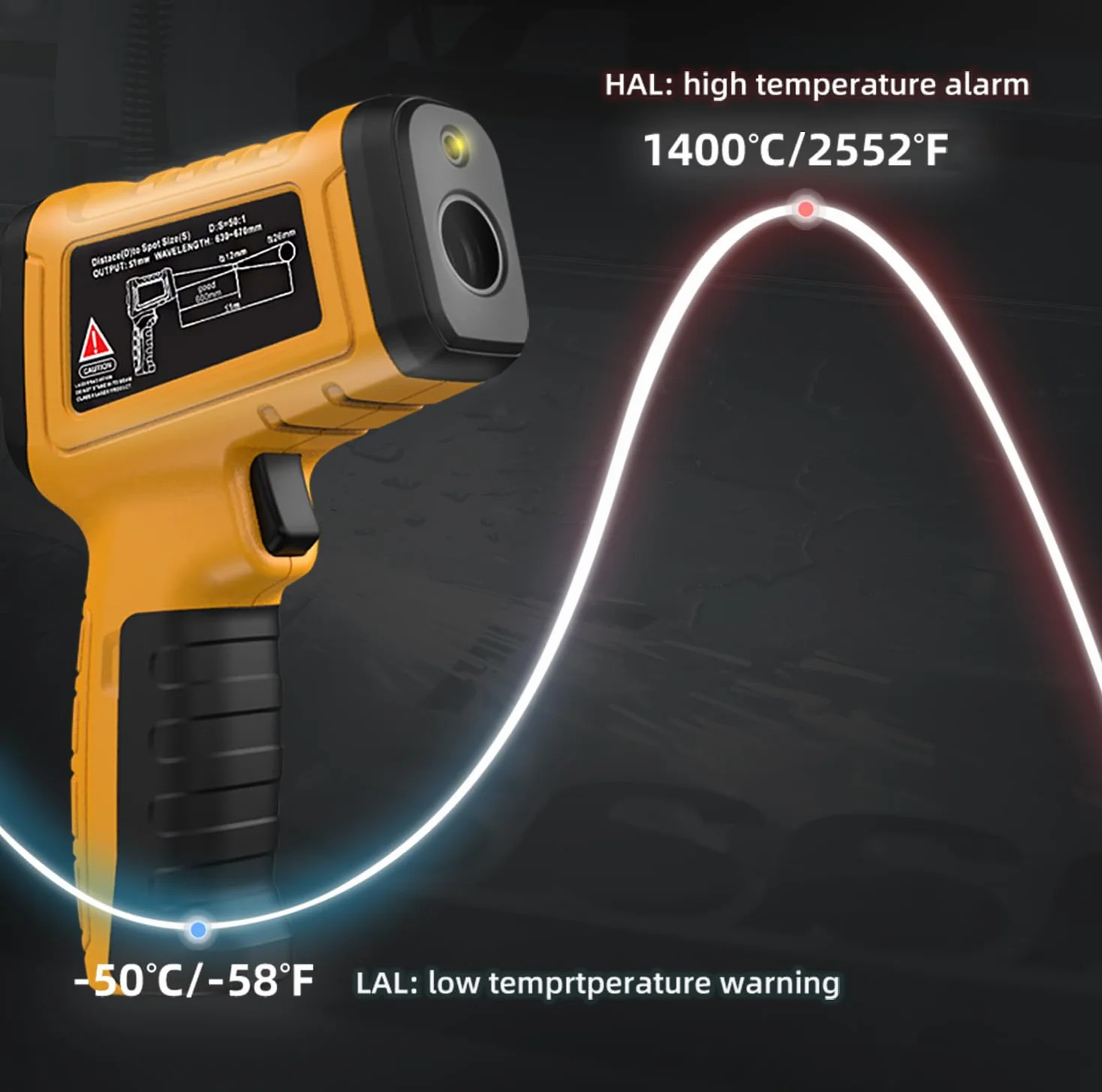 BSIDE H3 Termometro Infrarossi -58℉~2552℉ (-50℃~1400℃) 50:1 Pirometro Digitale con LCD a Colori Memoria Allarme Pistola Laser Temperatura