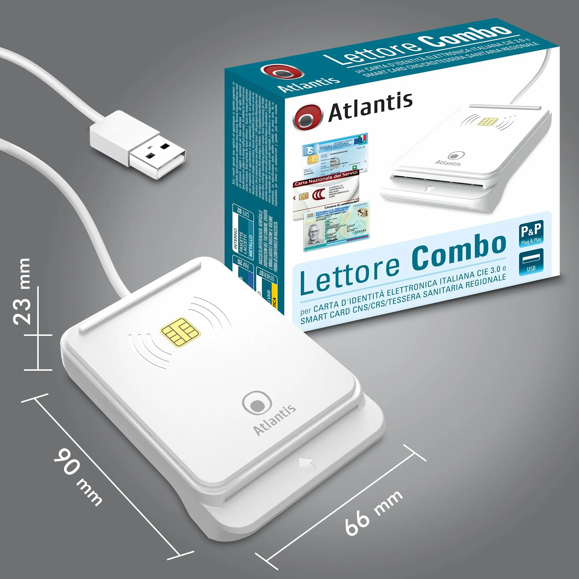 Atlantis lettore cie 3.0 carta d'identità elettronica e tessera sanitaria italiana, lettore smart card cns carta nazionale dei servizi, adatto per INPS, Ag. delle entrate, INAIL, Fascicolo sanitario
