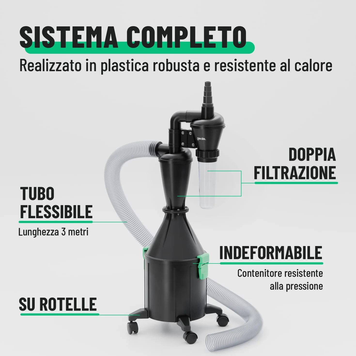 greate ciclone separatore per legno a 2 stadi con contenitore da 17 L - aspirazione ciclonica per officina, mobile o fissa - separatore ciclonico - Dust Commander - Aspiratore Ciclonico