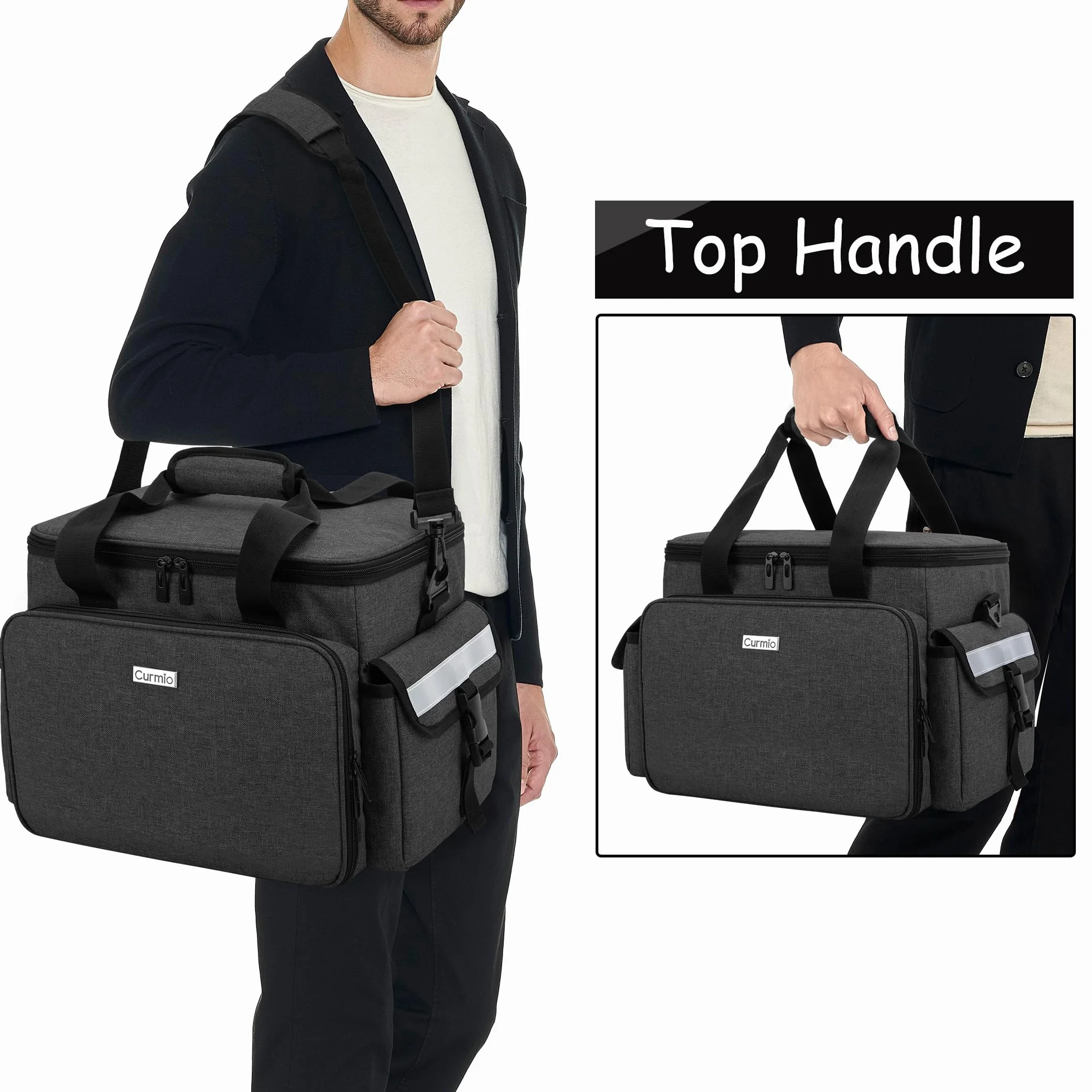 CURMIO Borsa per Infermiere Domiciliare, Organizer Forniture Mediche Con Tracolla e Divisori Rimovibili per Fisioterapisti, Medici, Personale Sanitario, Solo Borsa Medica, Nero