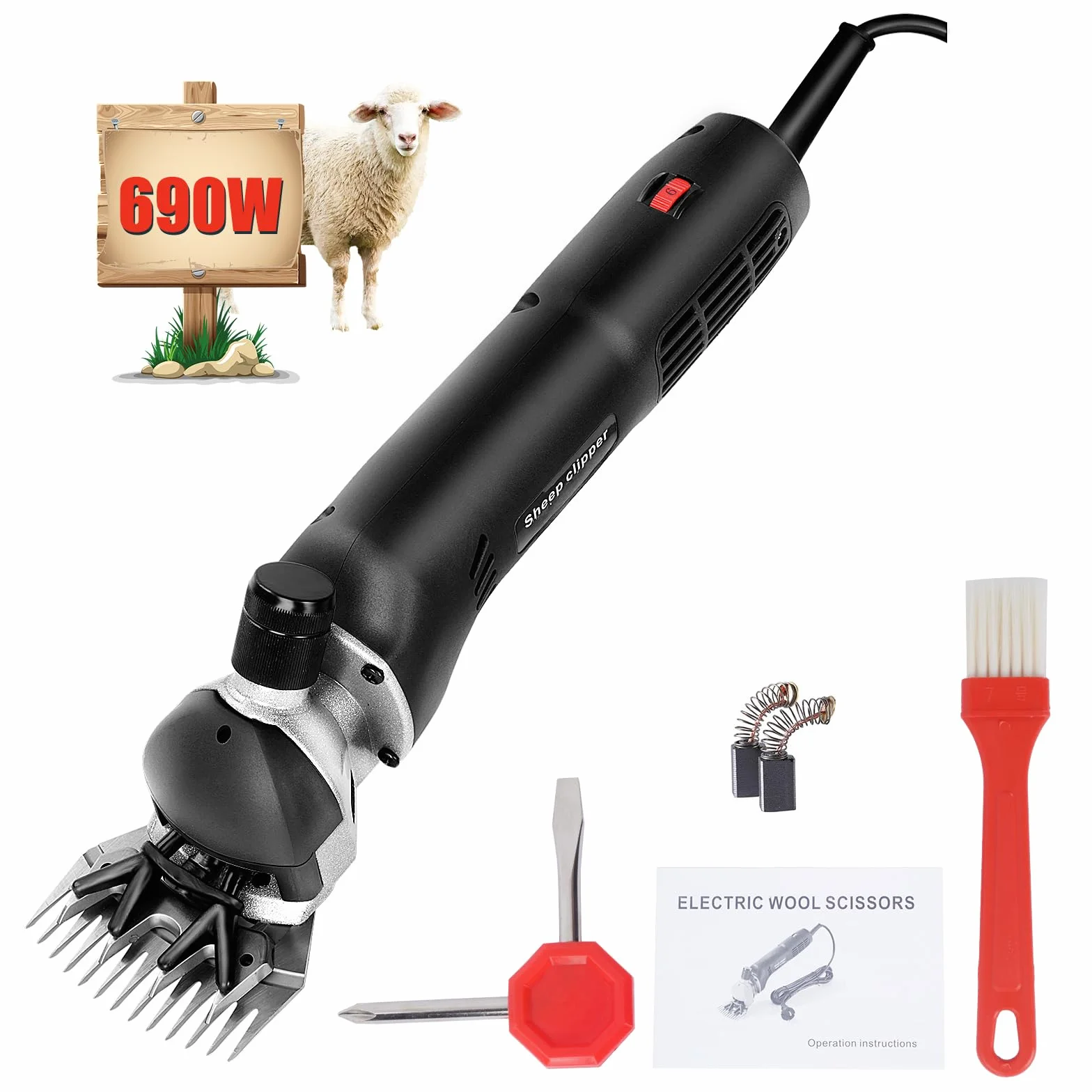 690W Tosatrice per Pecore Elettrica, Macchina tosapecora con 6 Velocità Regolabili, Tosapecore Elettrico, Cesoia elettrica per Pecore Montoni Capre Animali da Fattoria (Nero)