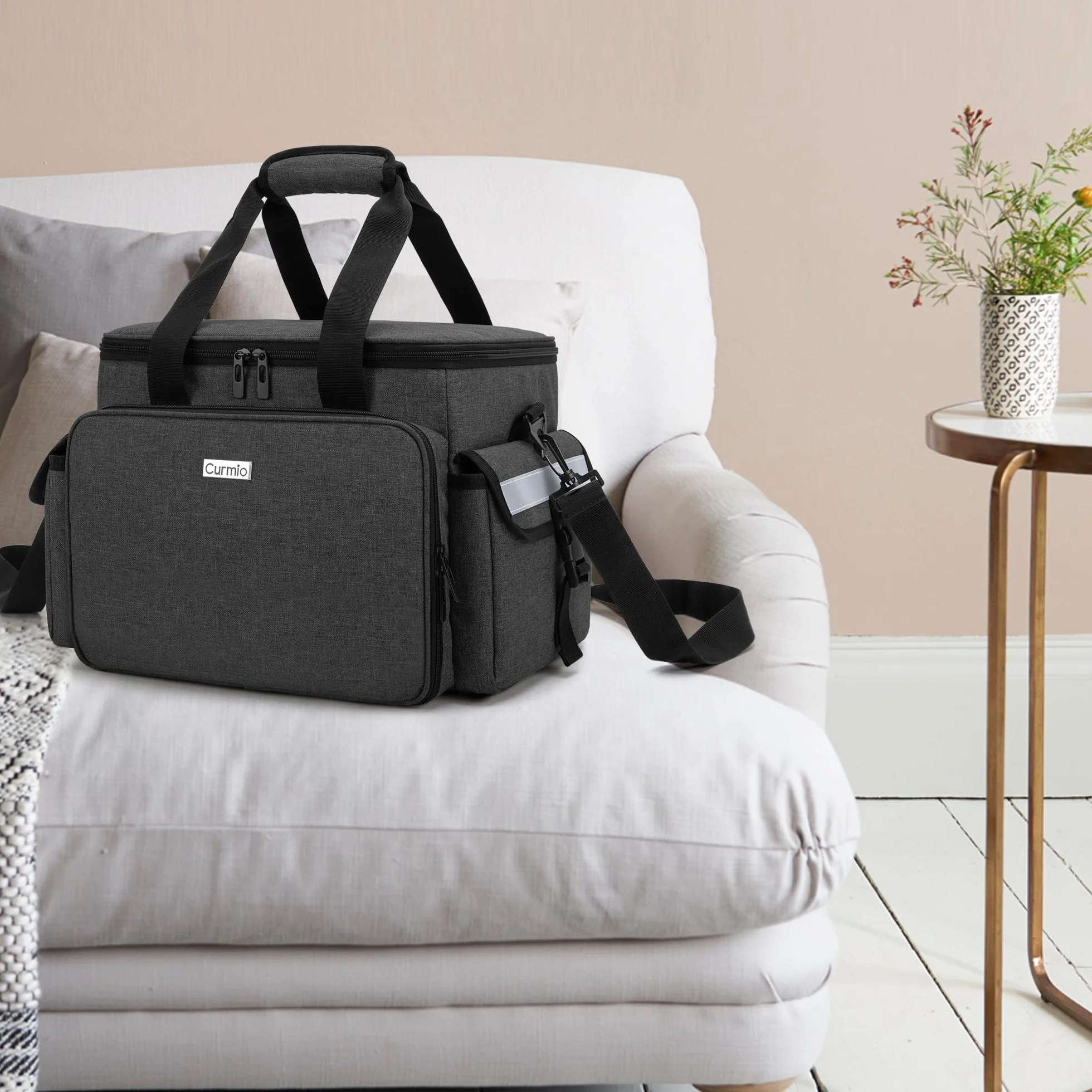 CURMIO Borsa per Infermiere Domiciliare, Organizer Forniture Mediche Con Tracolla e Divisori Rimovibili per Fisioterapisti, Medici, Personale Sanitario, Solo Borsa Medica, Nero