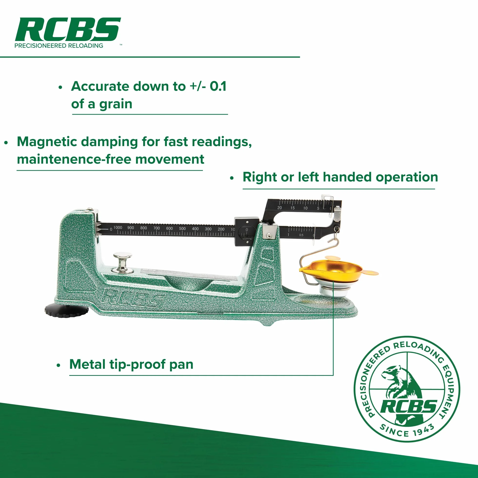 RCBS 98916, Bilancia Meccanica M1000 Unisex Adulto, Verde, Taglia Unica