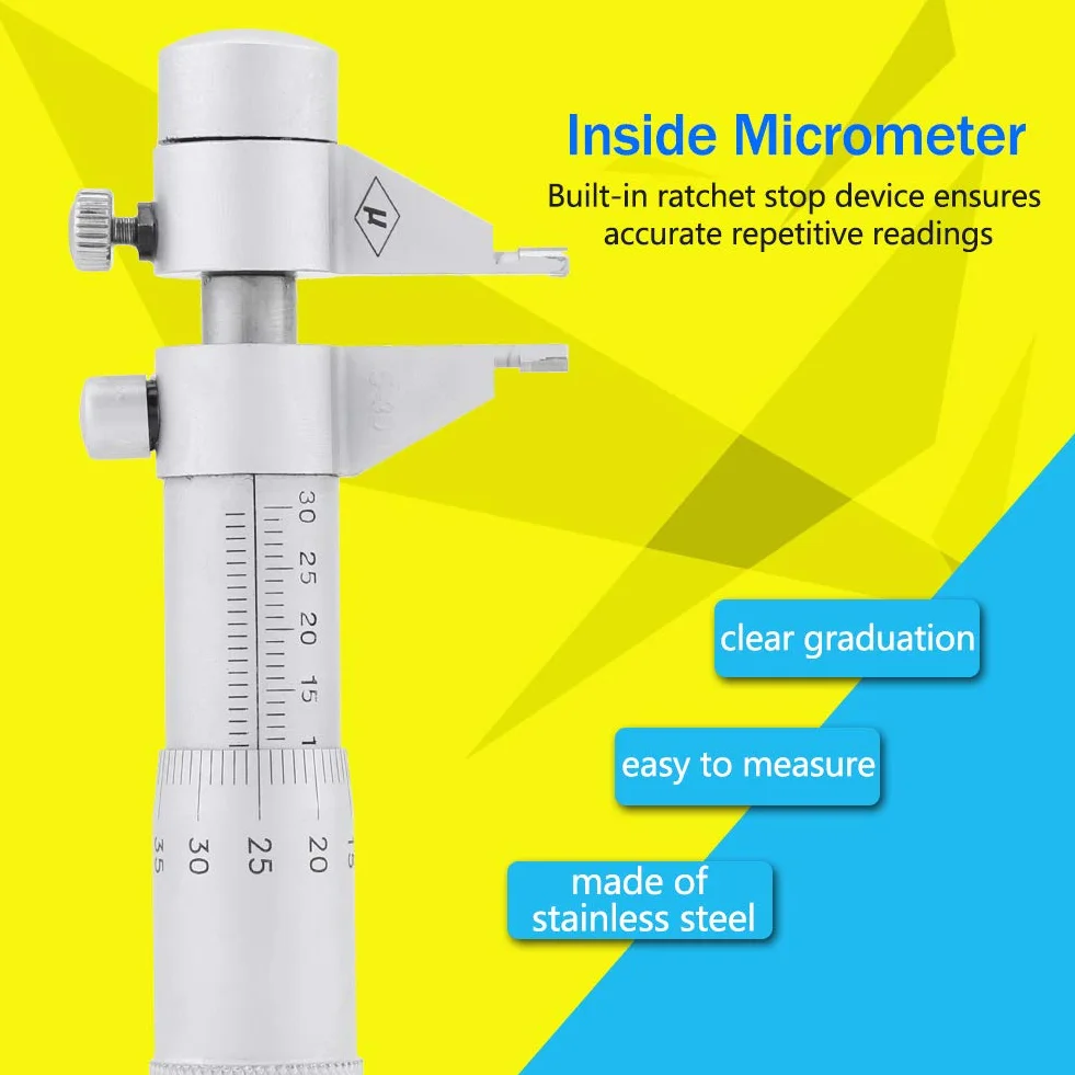 Micrometri Interni 5-30mm/0,01mm Precisione Acciaio Inossidabile per Tubo Interno