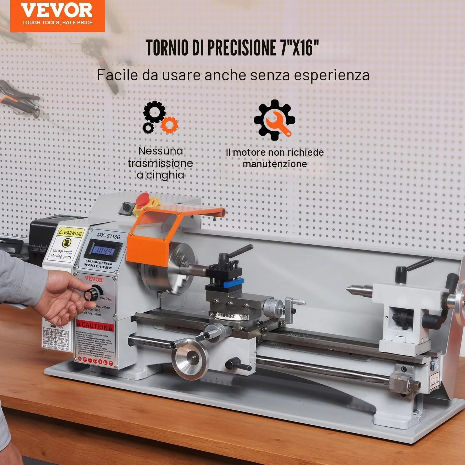 VEVOR Mini Tornio da Banco per Metallo Motore 800W in Ghisa HT200 Velocità tra 150-2500 giri/min Variazione Costante, Mini Tornio per Metalli 80 x 34 x 36 cm Cono Mandrino MT5 Diametro Mandrino 100mm